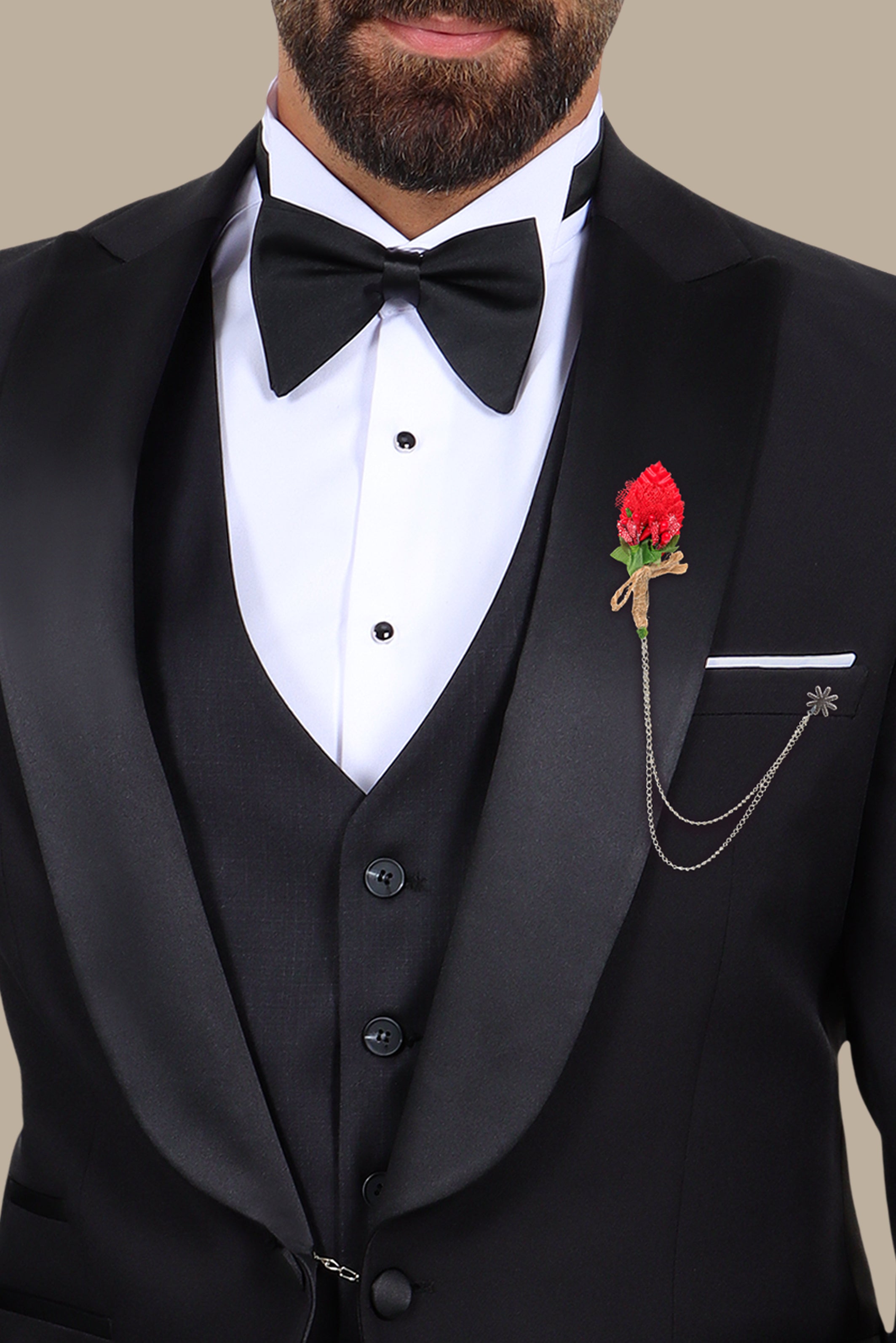 4-Piece Tuxedo Peak Lapel Bord à Bord Black