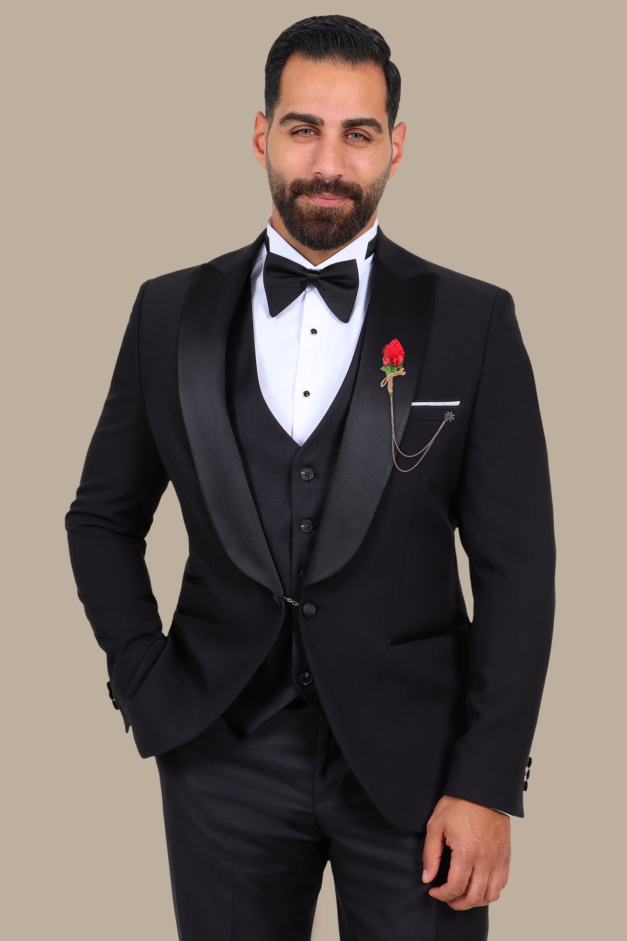 4-Piece Tuxedo Peak Lapel Bord à Bord Black