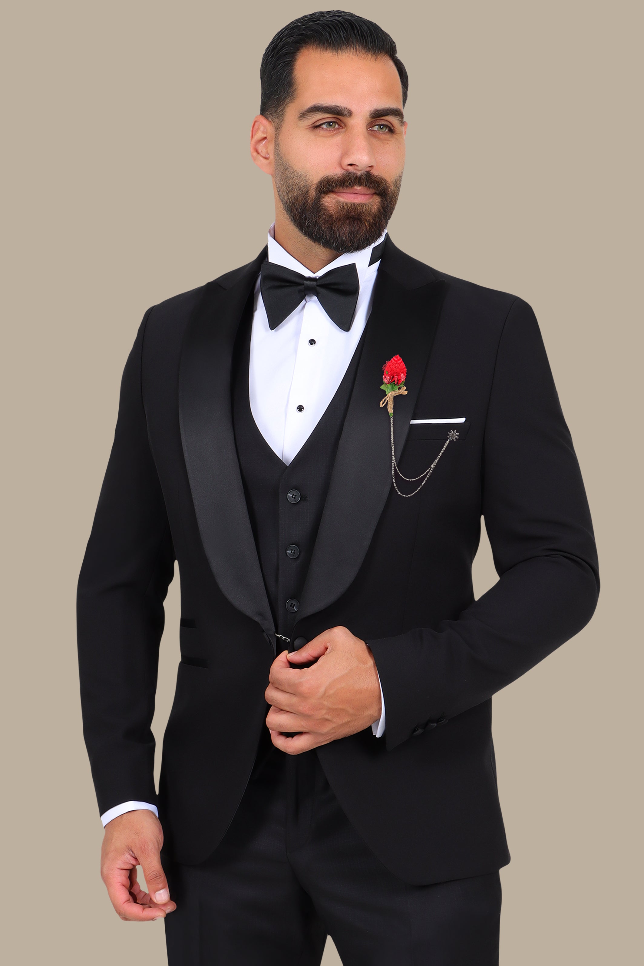 4-Piece Tuxedo Peak Lapel Bord à Bord Black