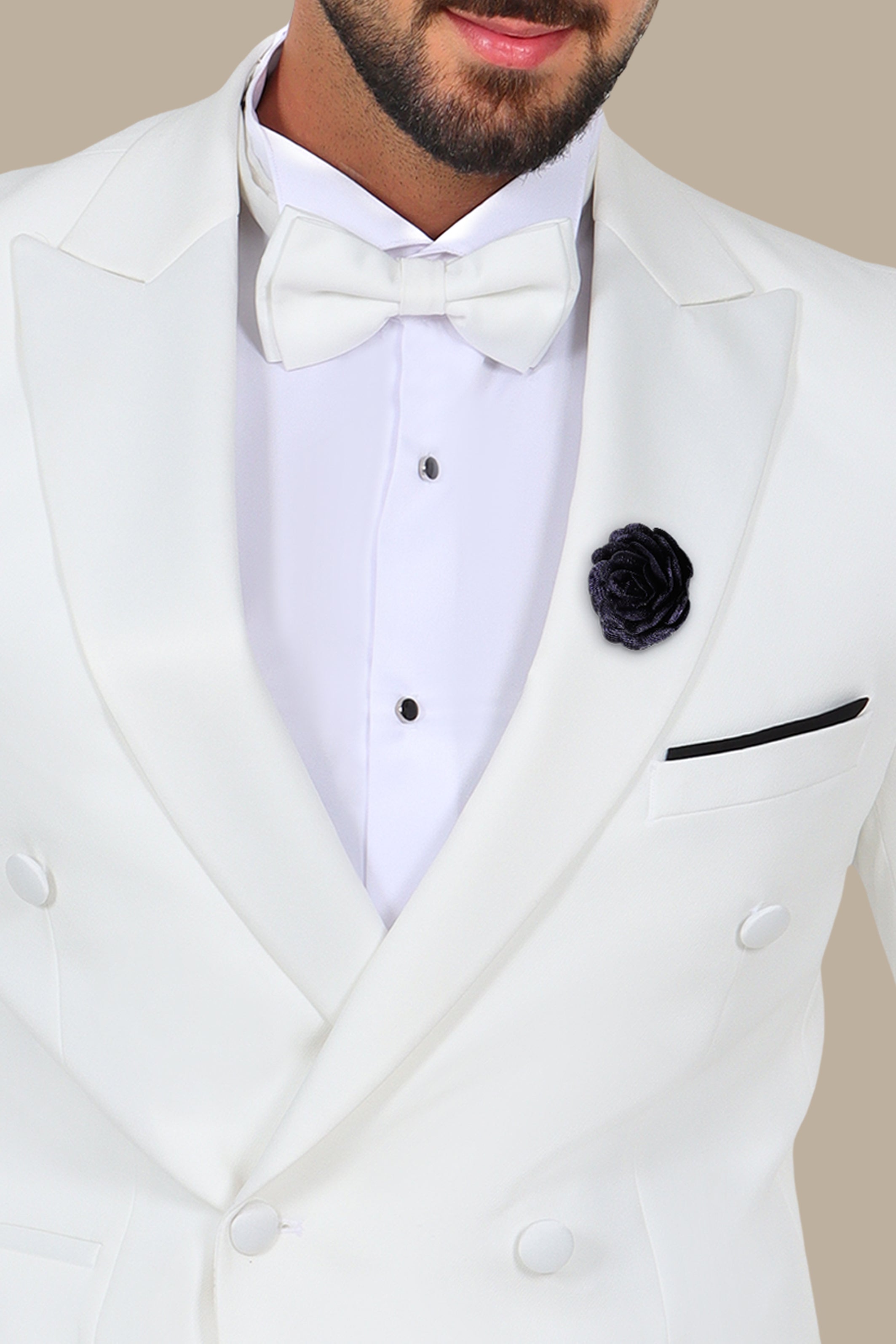 White Double Breasted Tuxedo 4 Buttons Peak Lapel