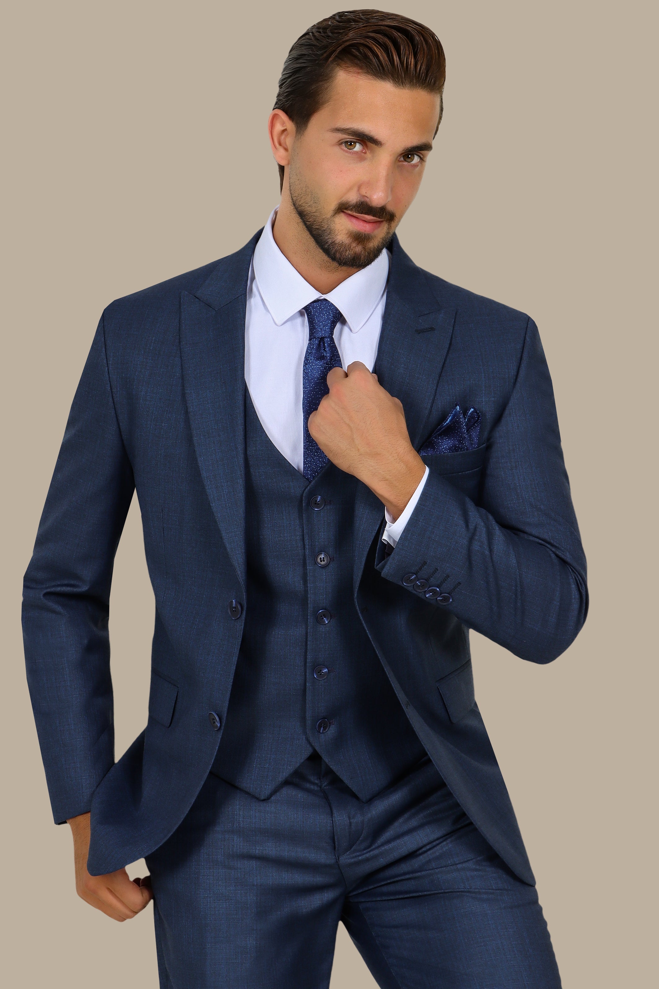 Petrol 3-Piece Fil à Fil Peak Lapel Suit