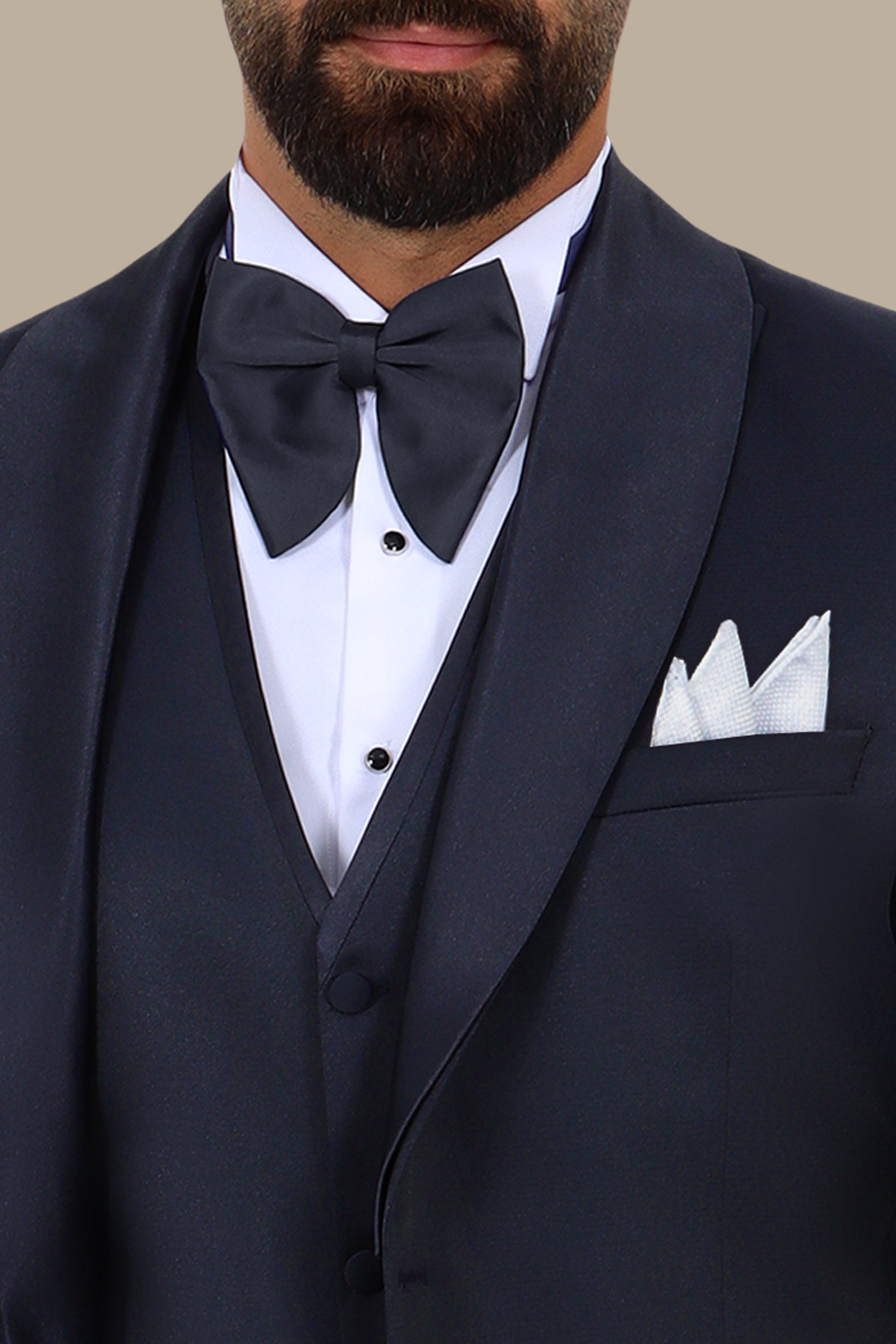 4-Piece Tuxedo Shawl Collar Diamond Pattern Navy