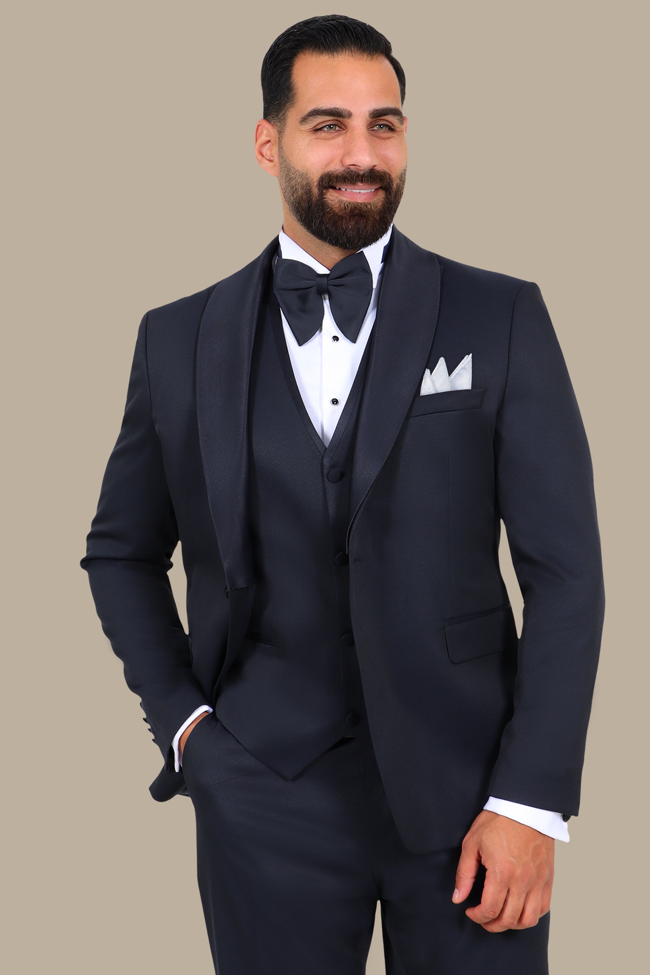 4-Piece Tuxedo Shawl Collar Diamond Pattern Navy