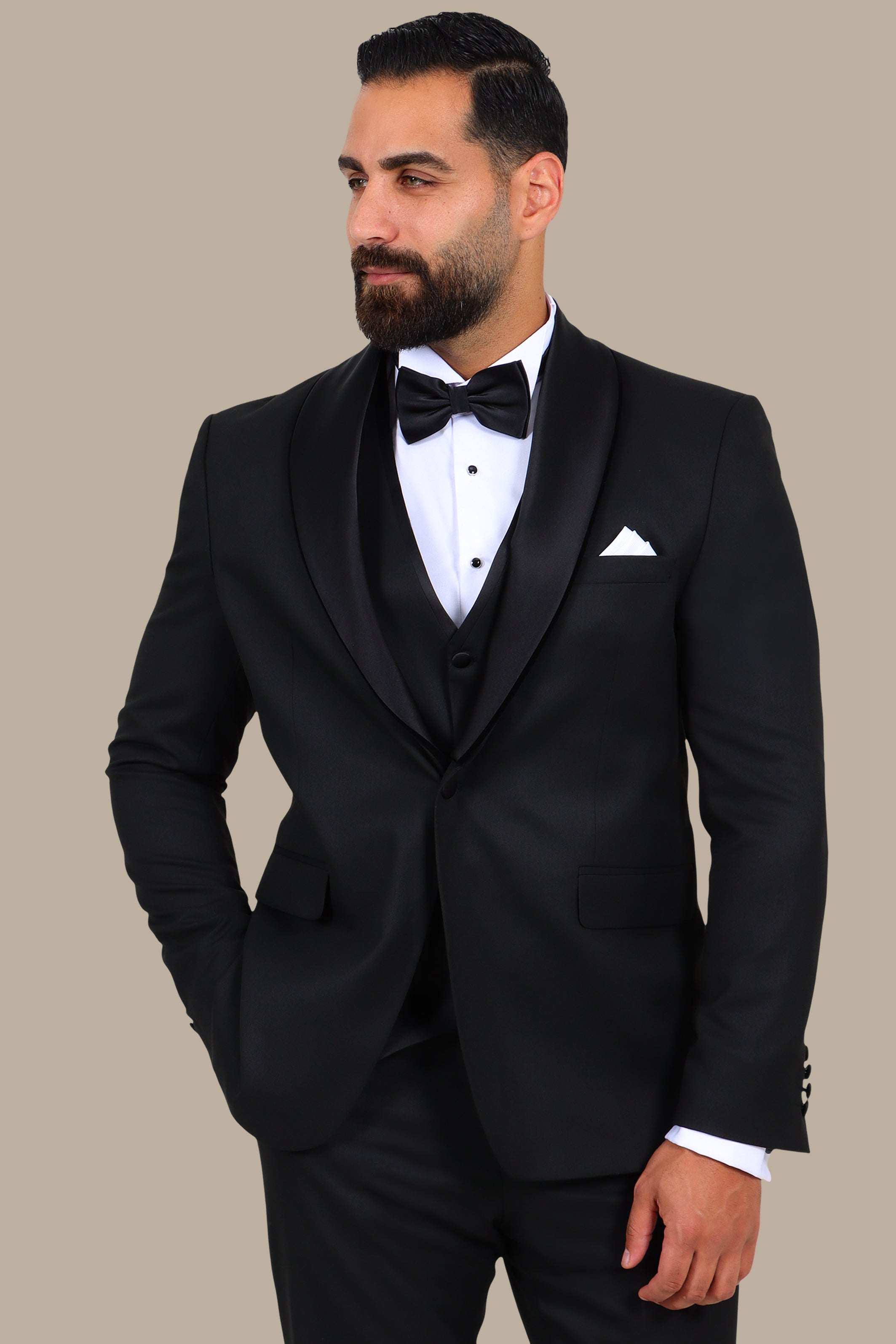 4-Piece Tuxedo Shawl Collar Plain Black
