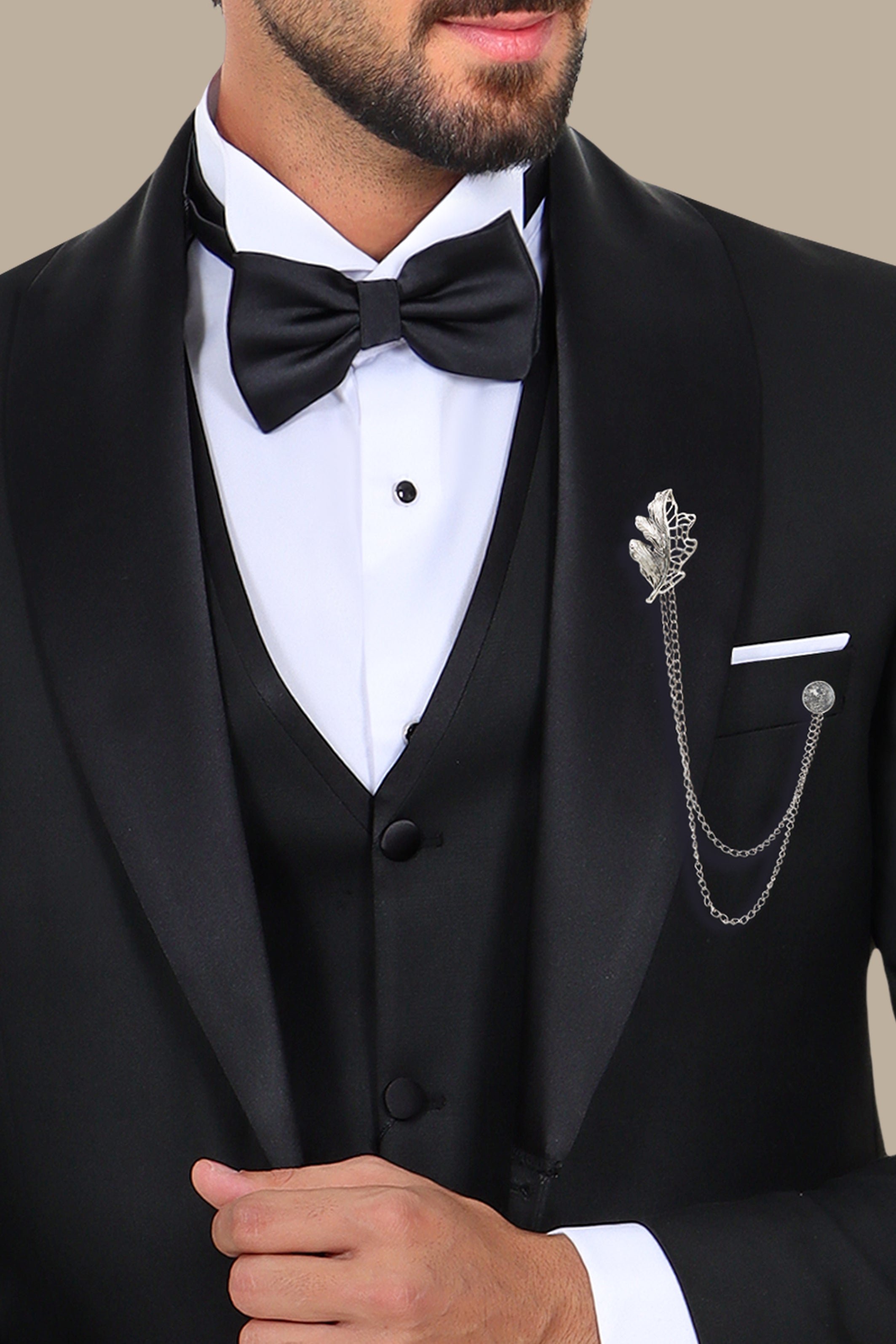 4-Piece Tuxedo Shawl Collar Plain Black