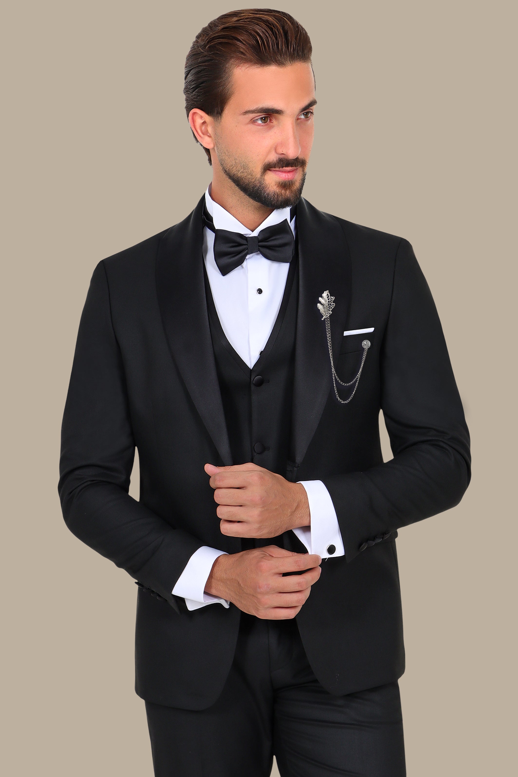 4-Piece Tuxedo Shawl Collar Plain Black