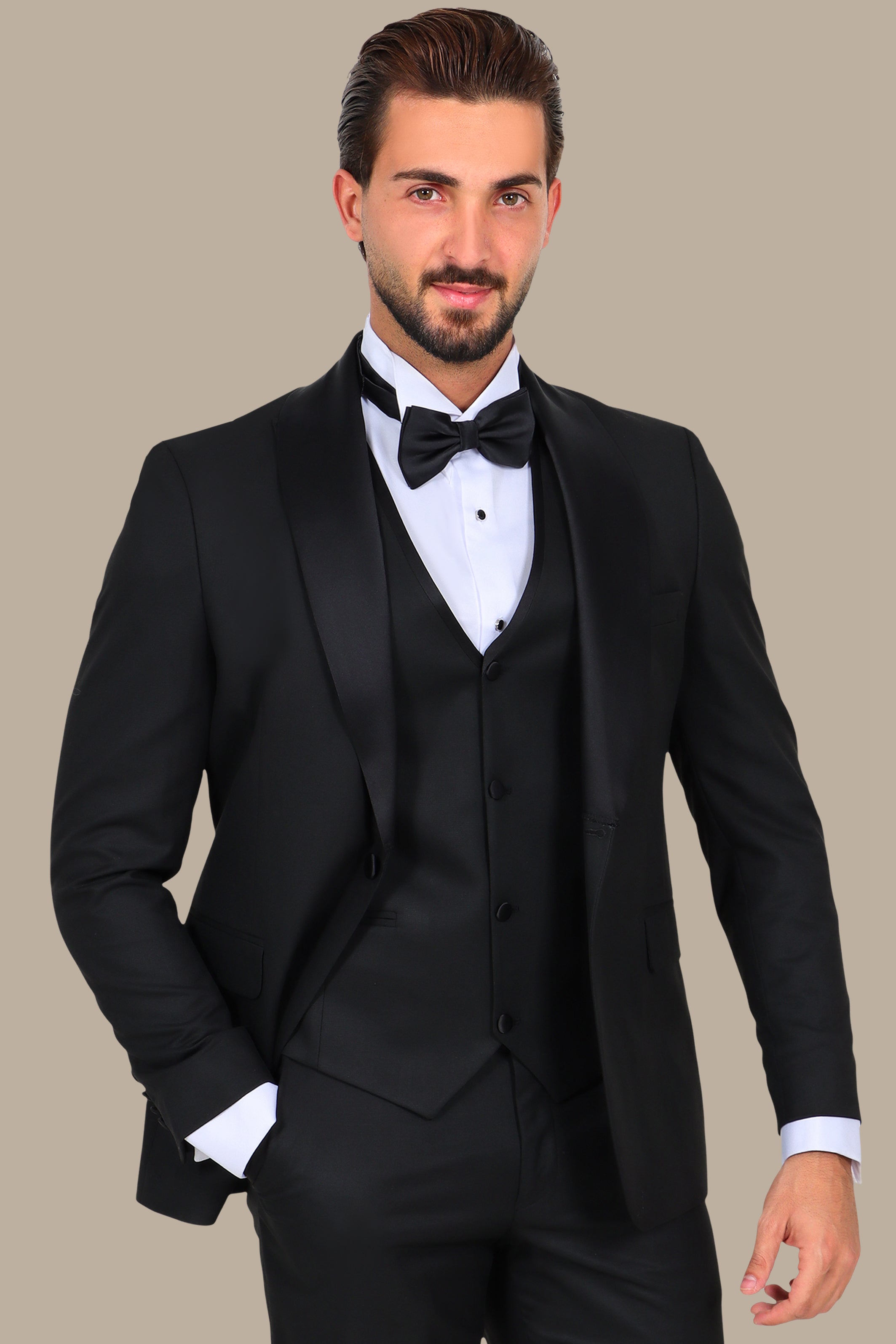 4-Piece Tuxedo Shawl Collar Plain Black