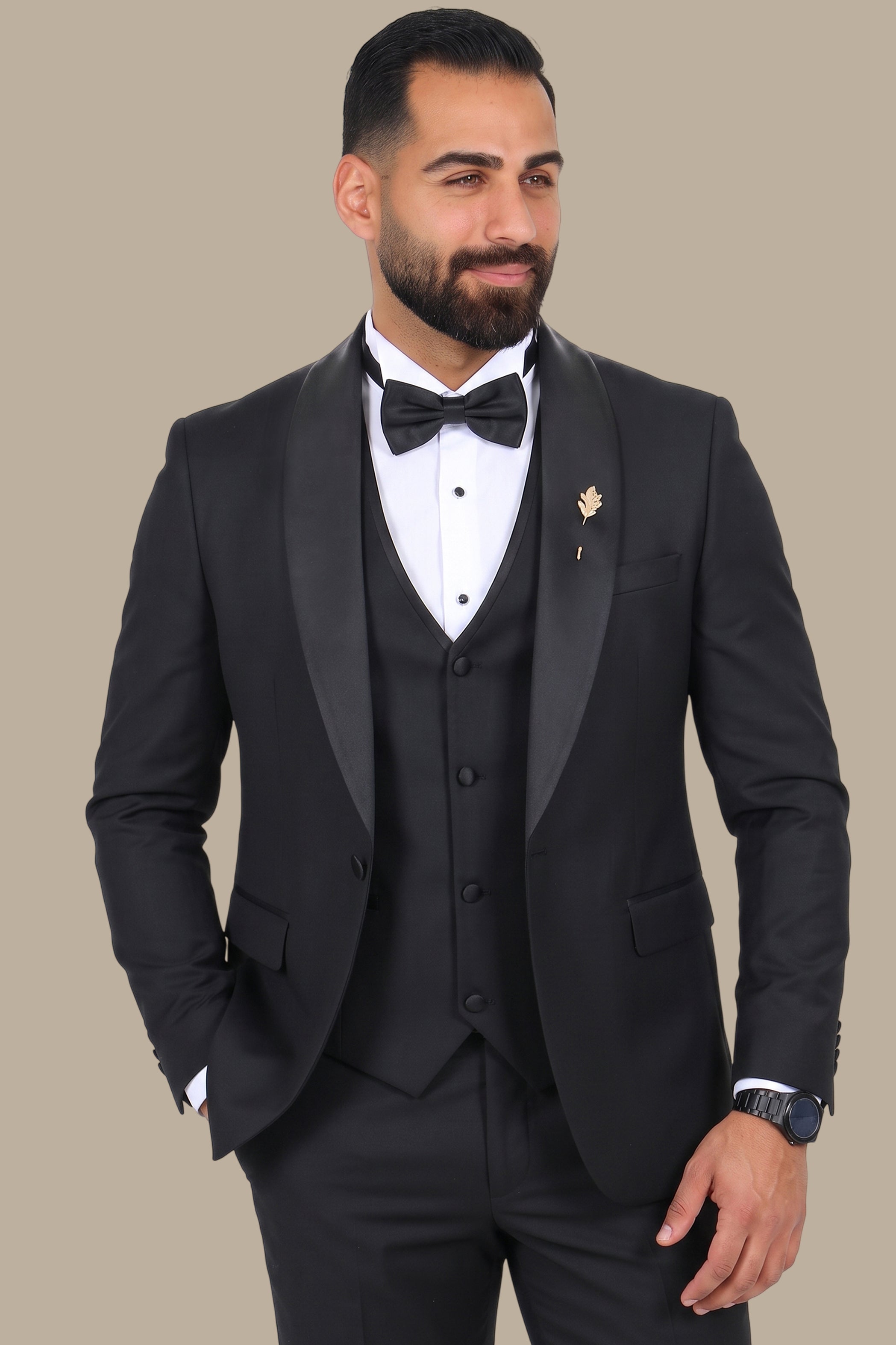 4-Piece Tuxedo Shawl Collar Plain Black