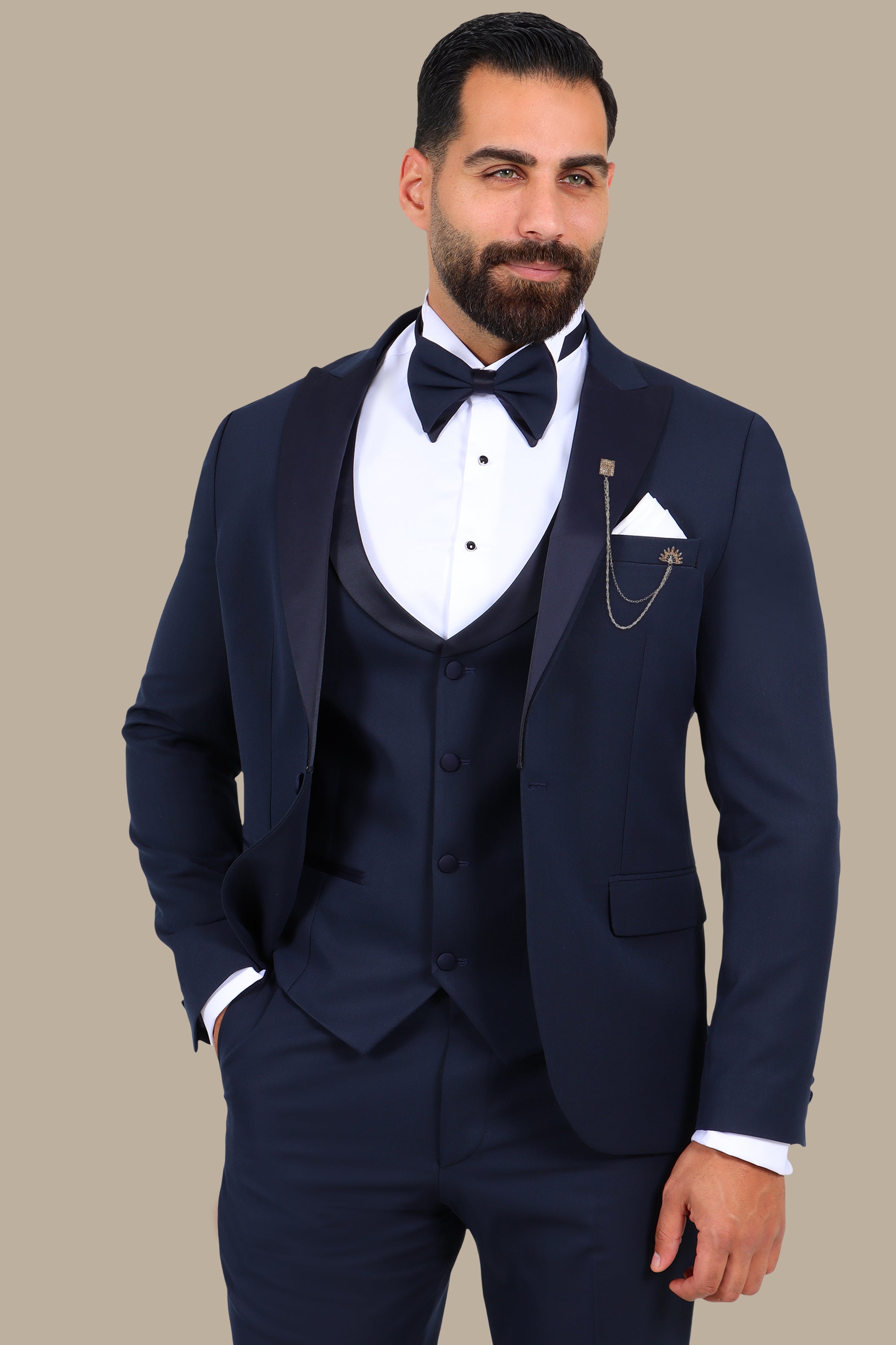 4-Piece Tuxedo Peak Lapel Plain Navy