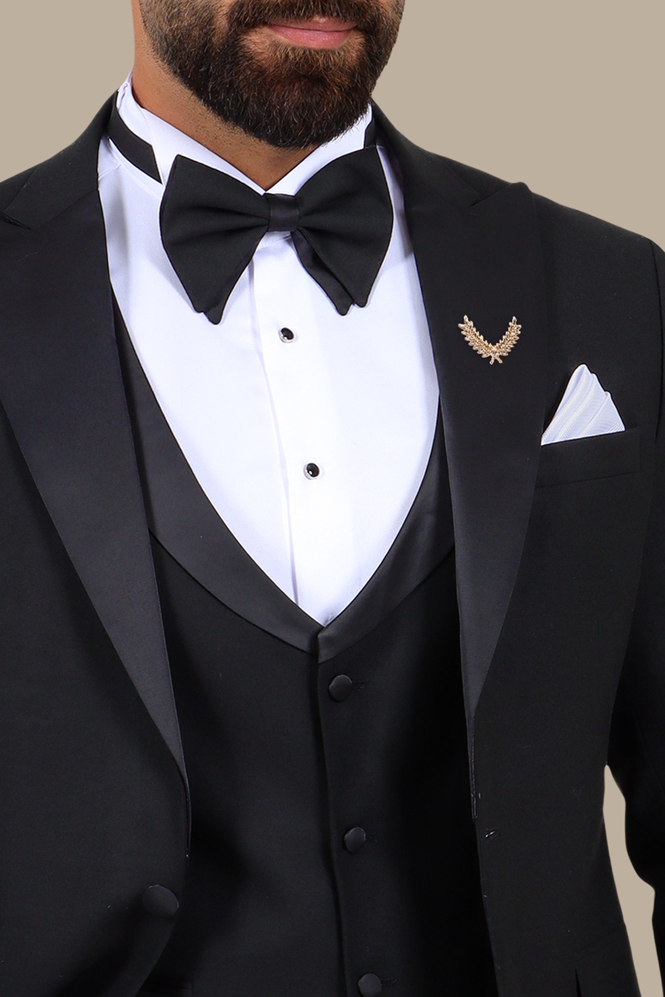 4-Piece Tuxedo Peak Lapel Plain Black