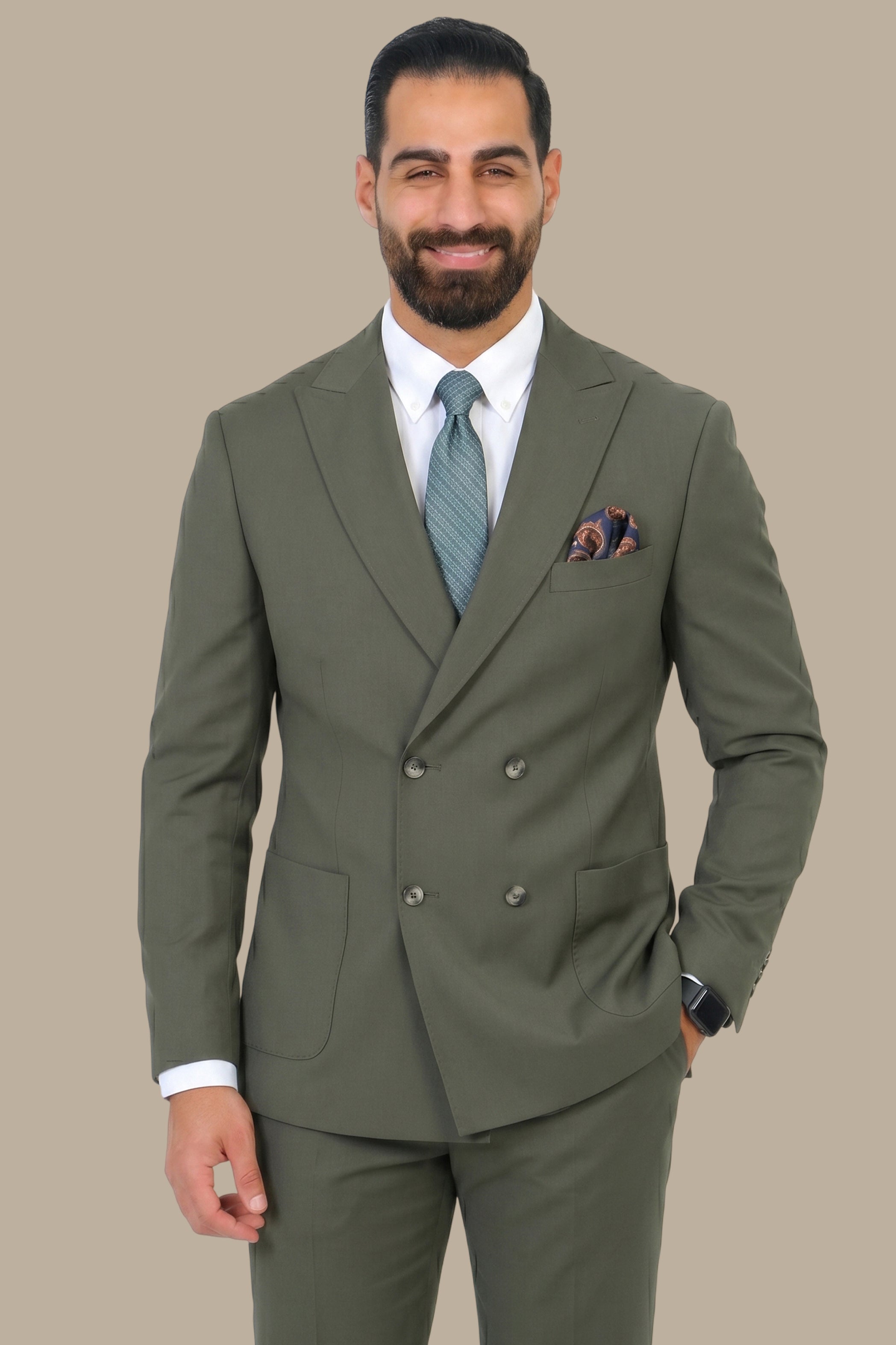Basic Double Breasted Suit – Khaki