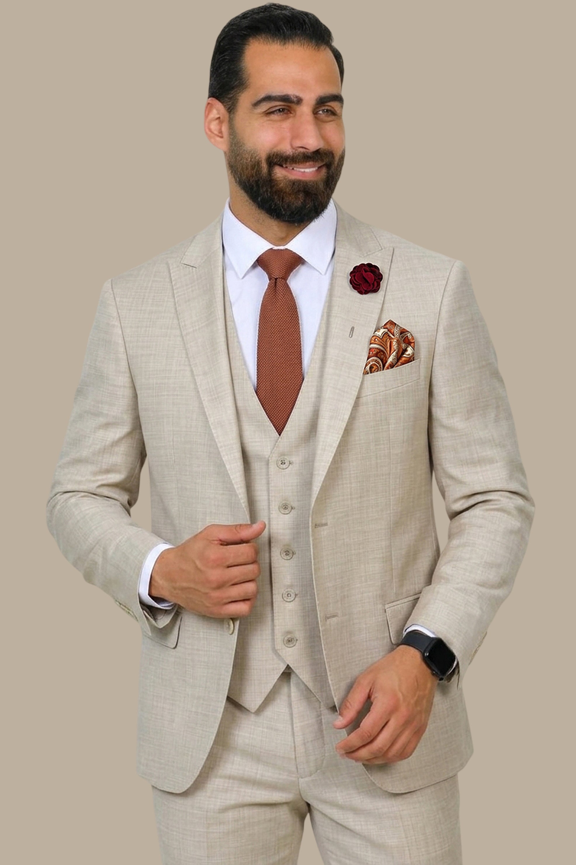 Fil-à-Fil 3-Piece Suit with Peak Lapel