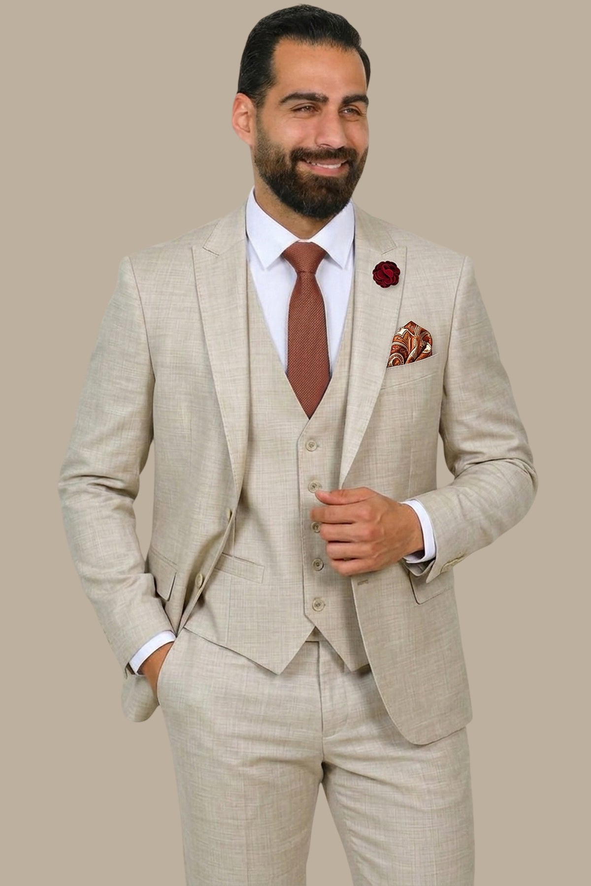 Fil-à-Fil 3-Piece Suit with Peak Lapel