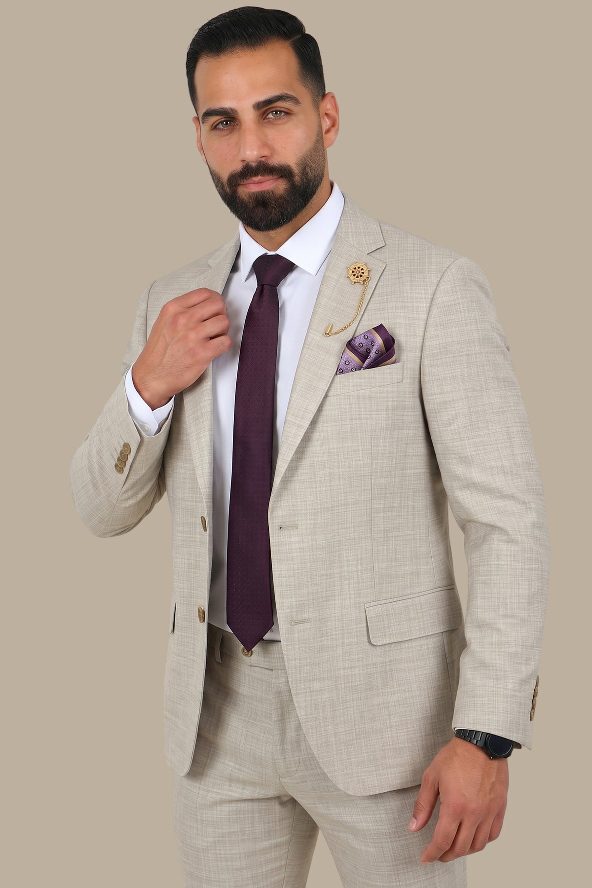 Plain Lycra Suit with Notch Lapel