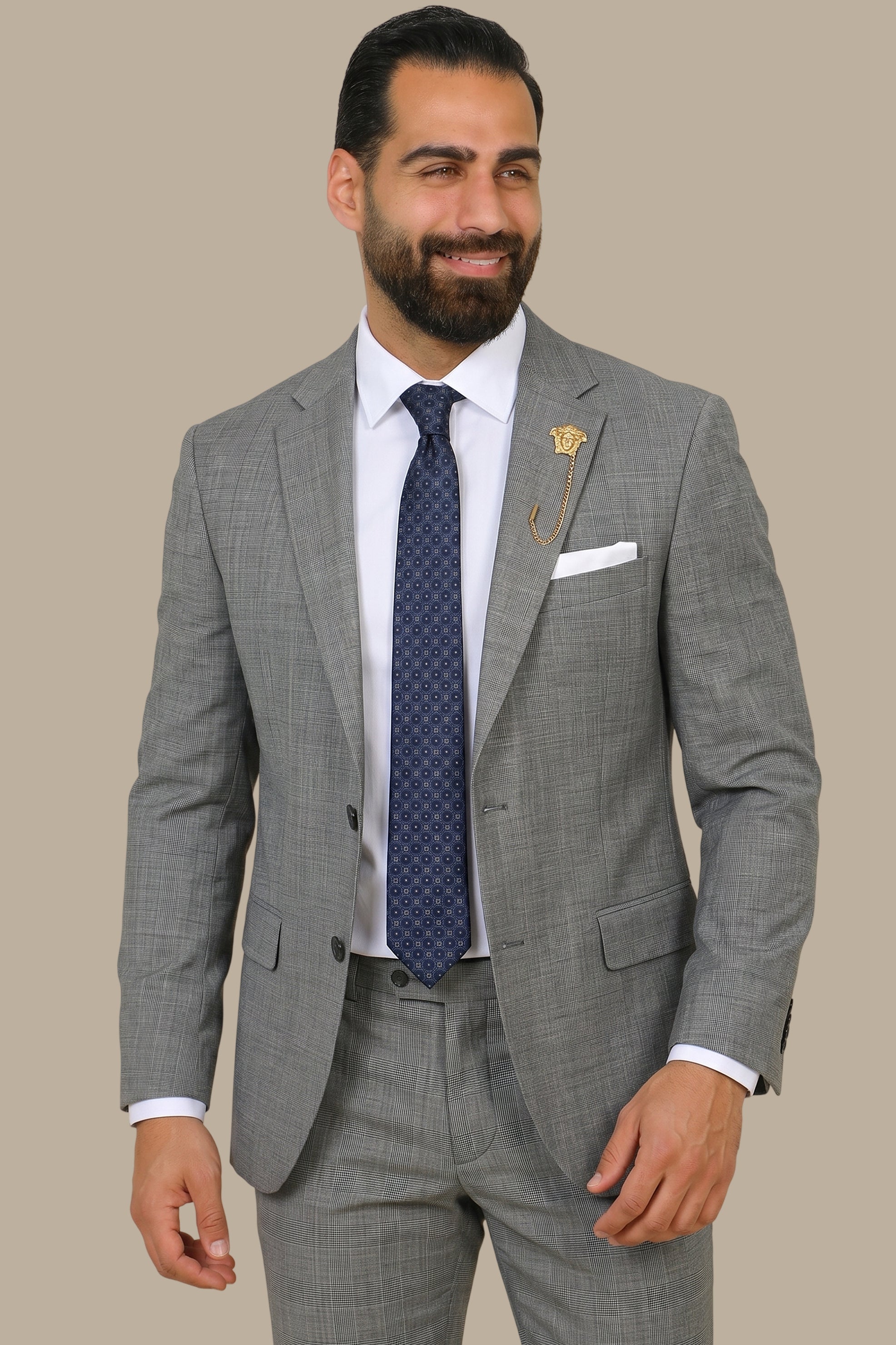 Fil-à-Fil Lycra Suit with Notch Lapel