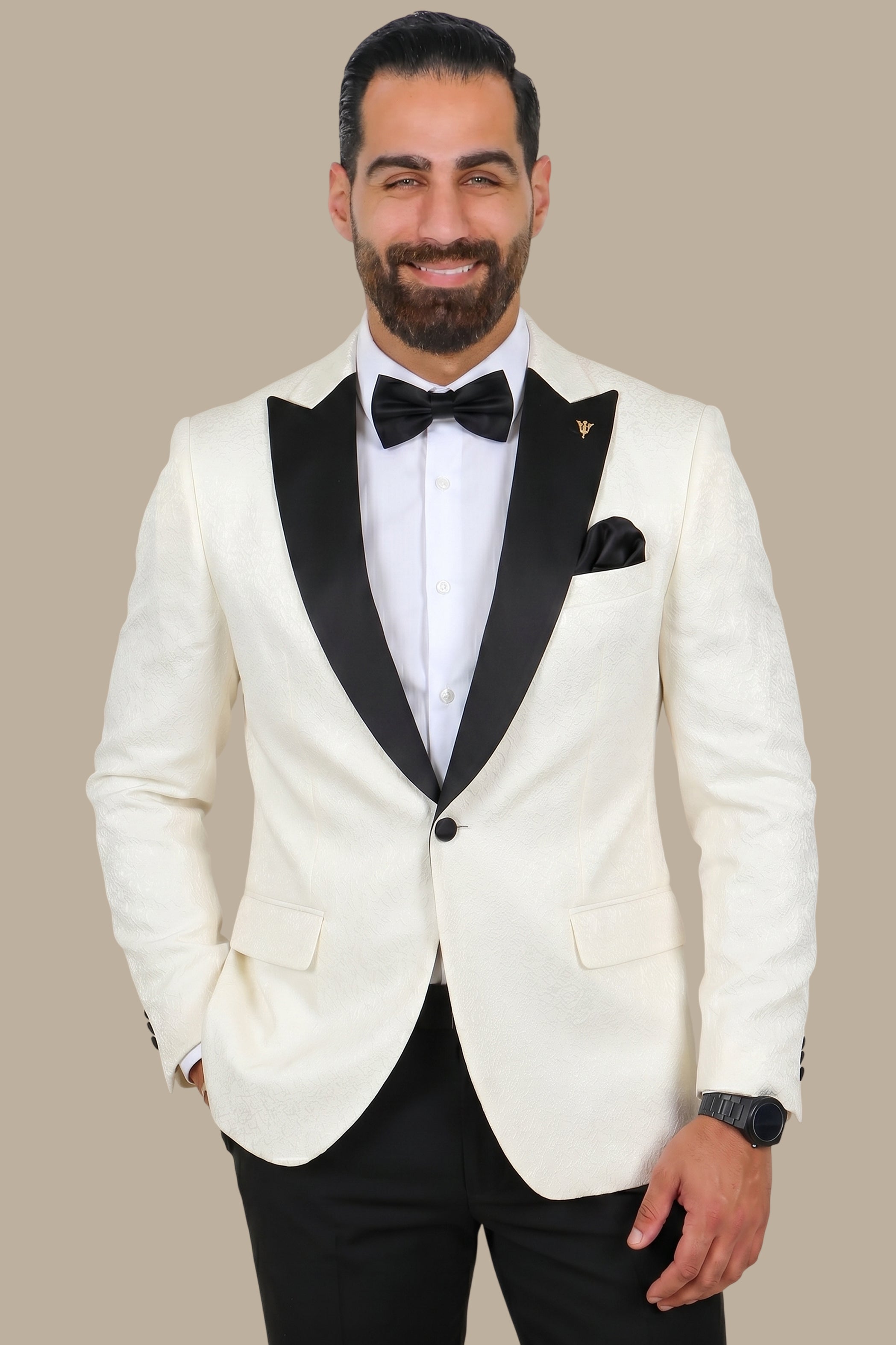 White Elegance Tuxedo with Wide Curved Peak Lapel