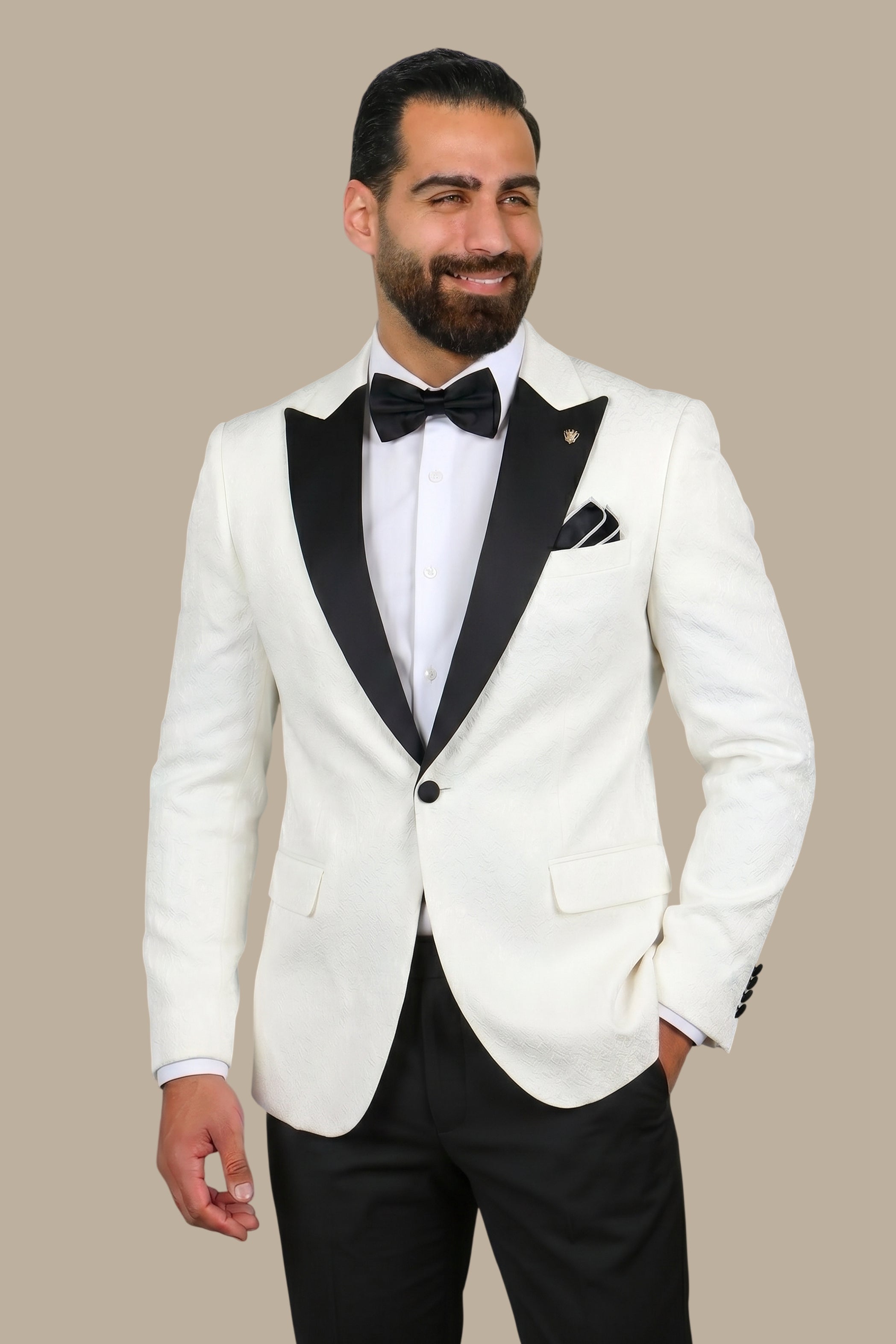 White Elegance Tuxedo with Wide Curved Peak Lapel