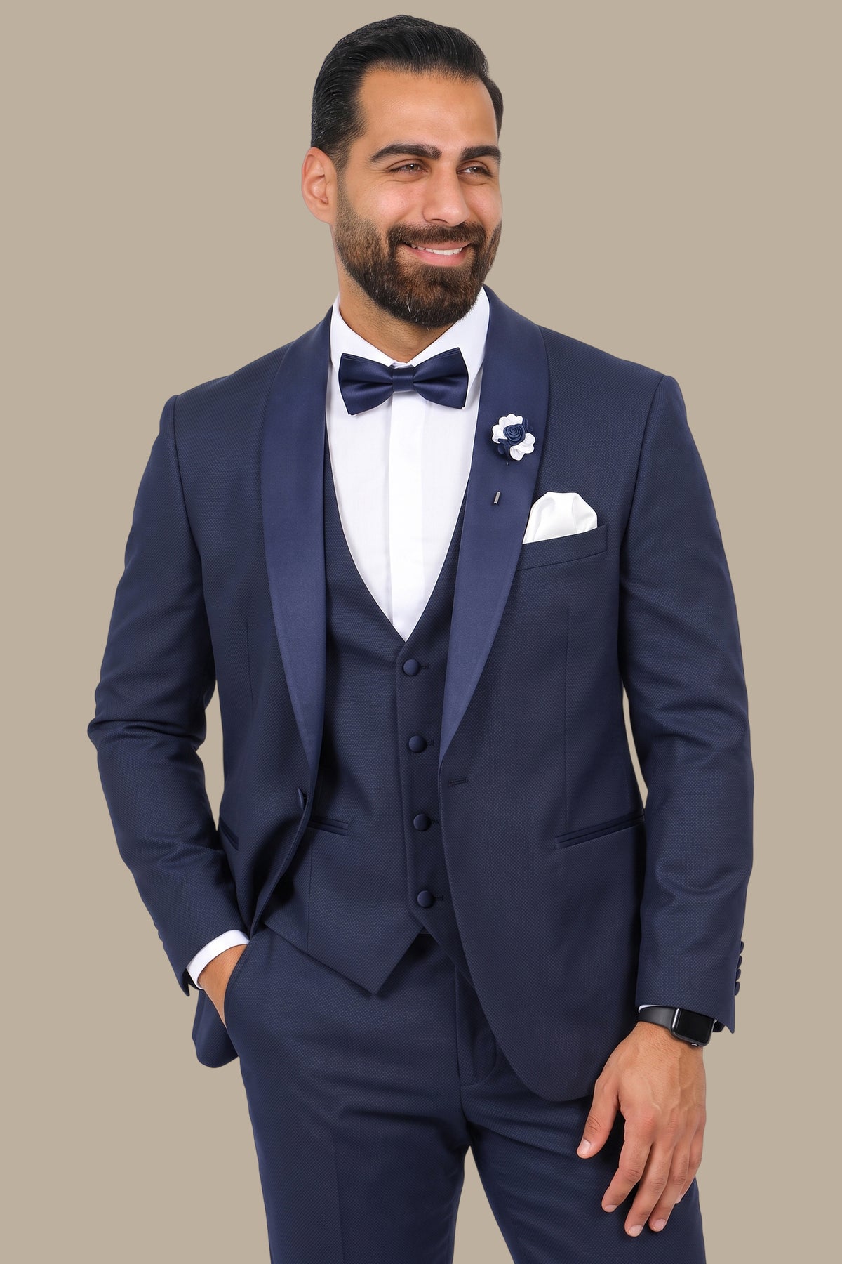 3-Piece Piqué Tuxedo Shawl Collar