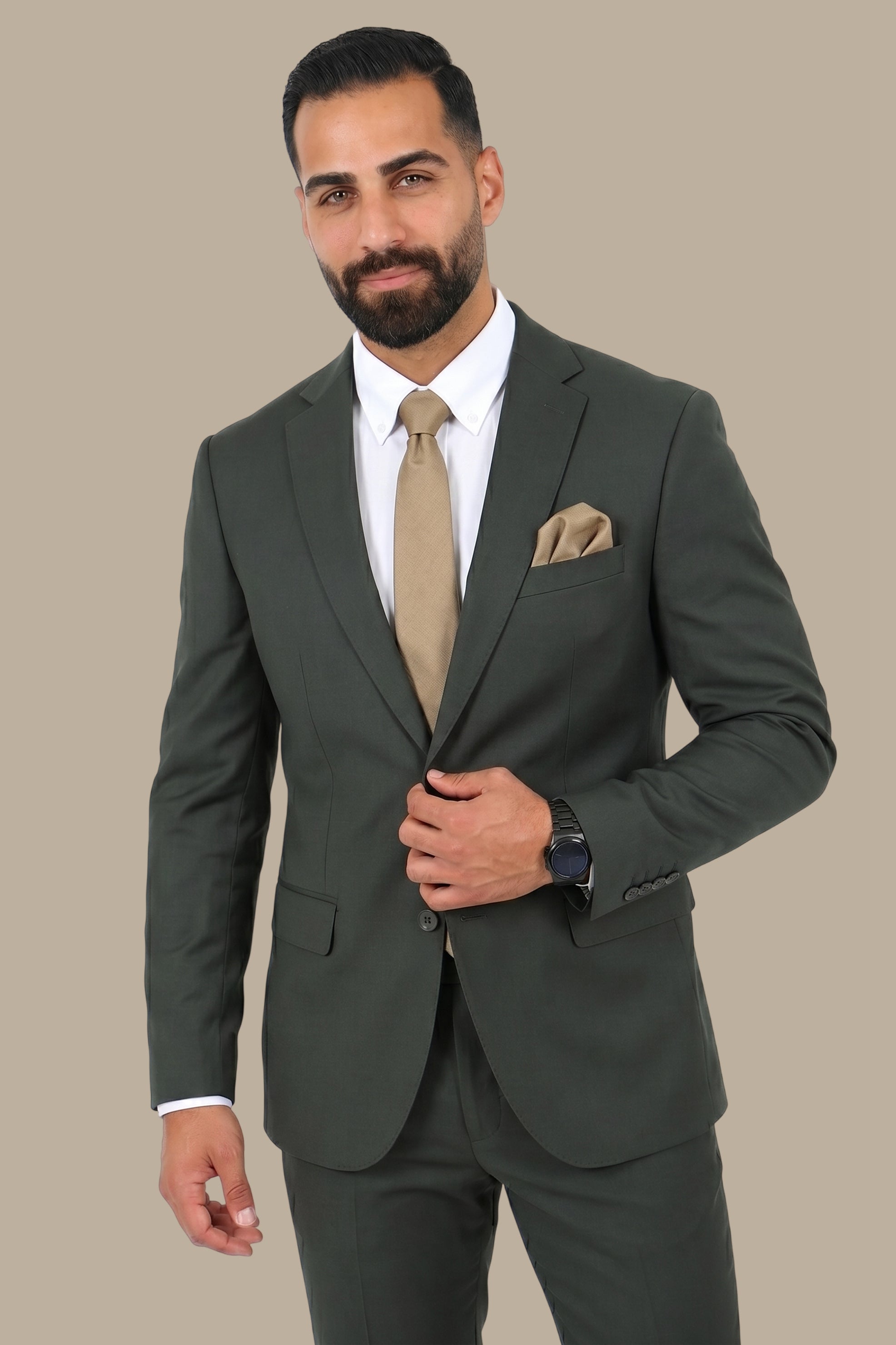 Dark Green Notch Lapel Classic Slim Fit Suit