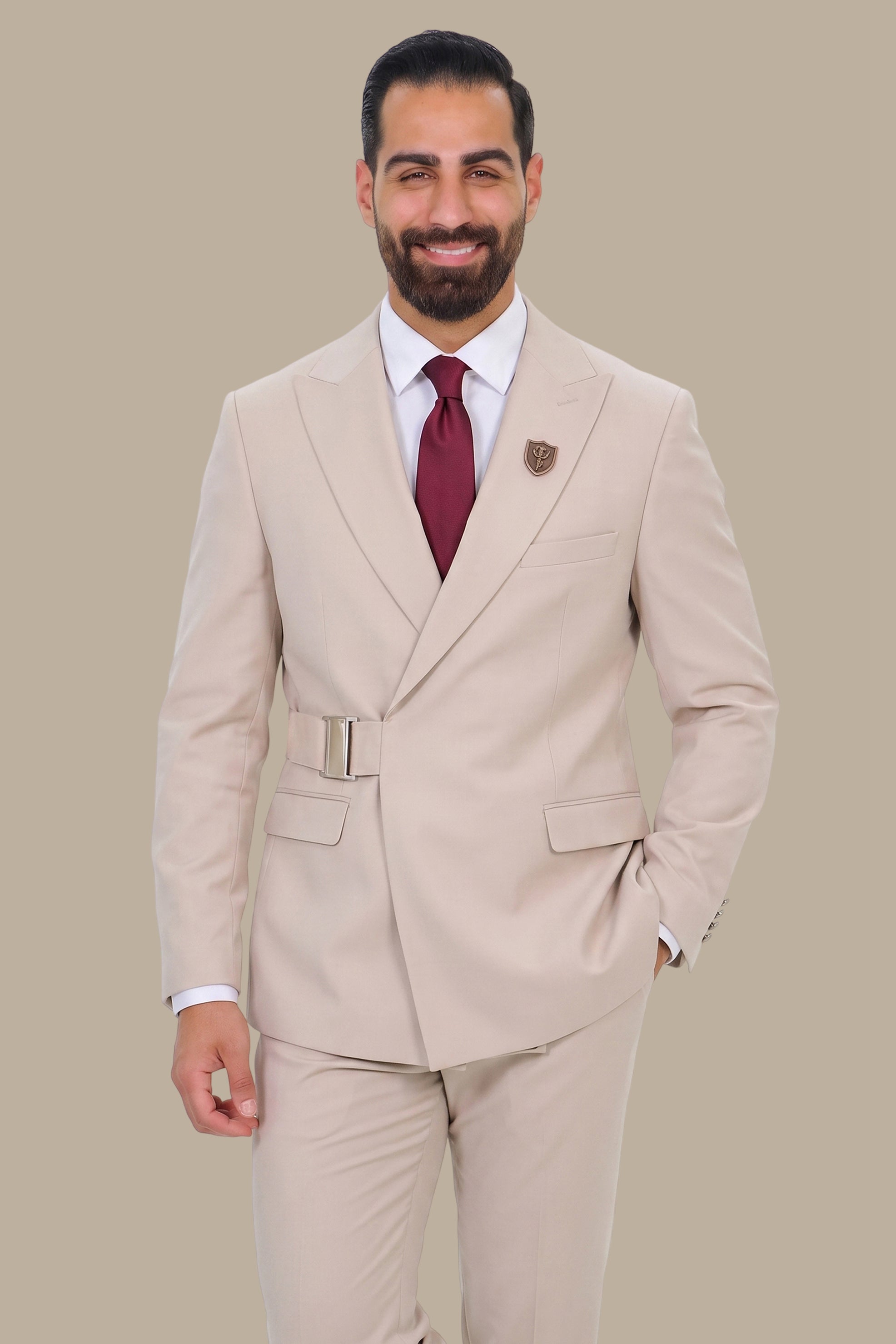 Side Buckle Peak Lapel Suit