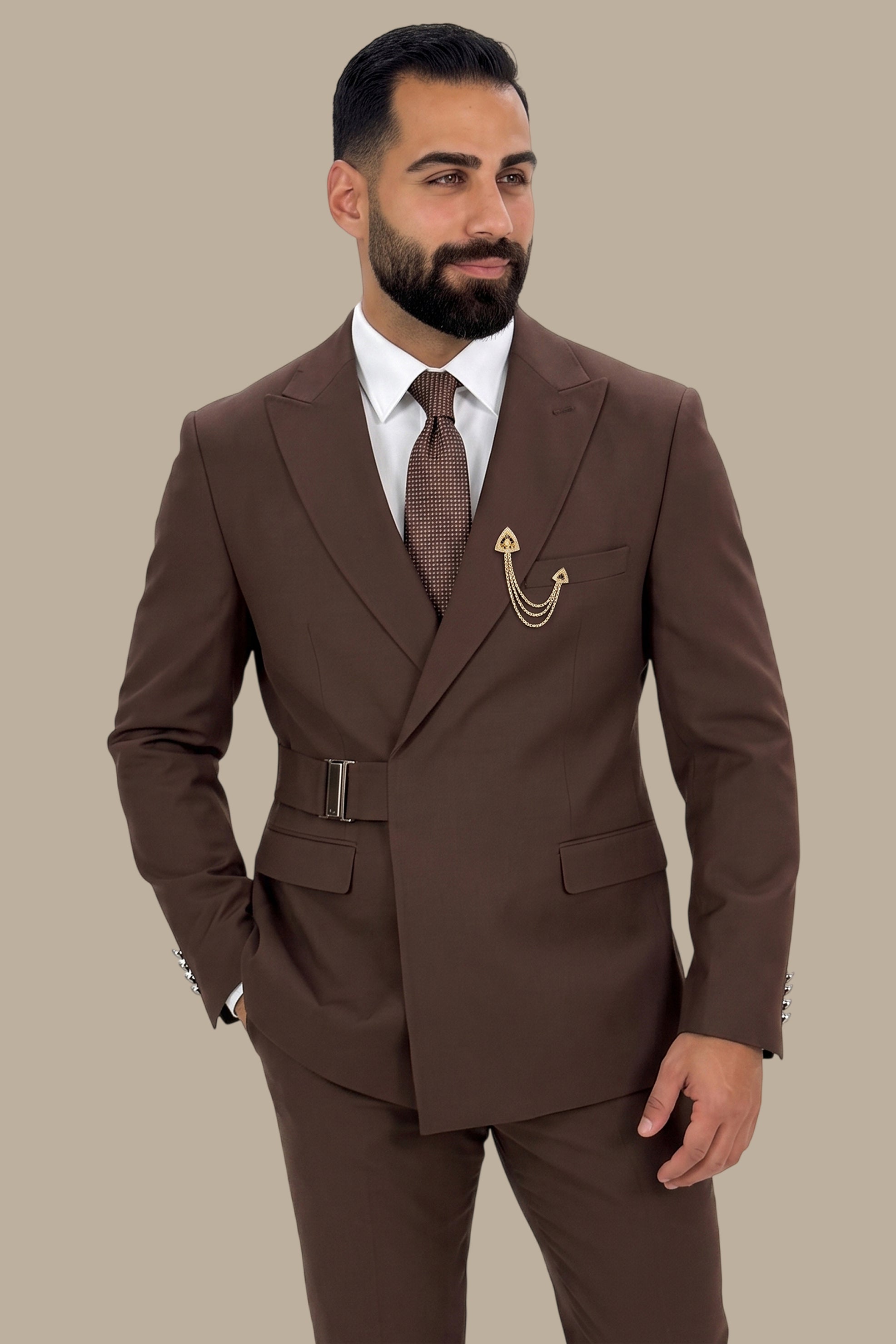 Side Buckle Peak Lapel Suit
