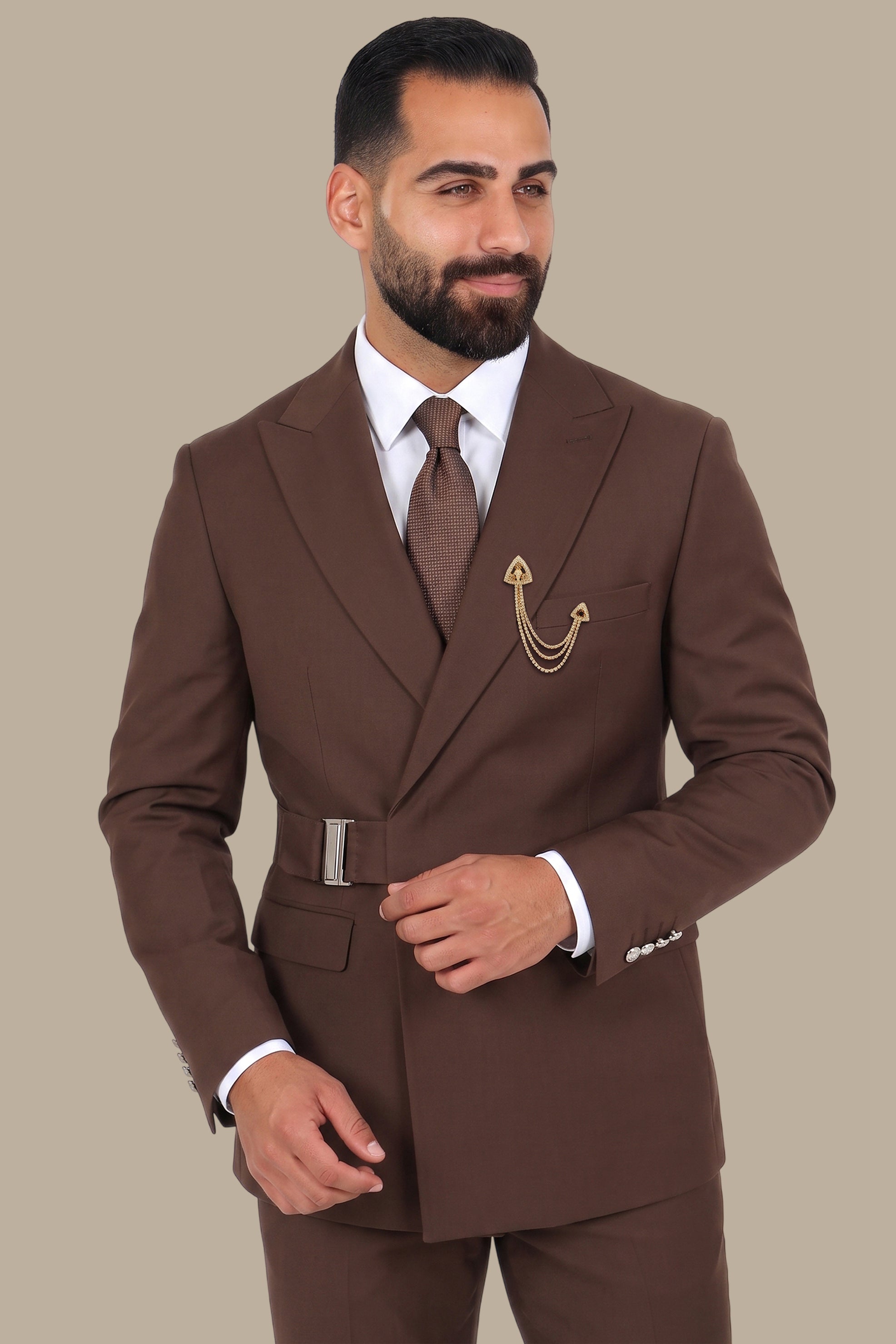 Side Buckle Peak Lapel Suit