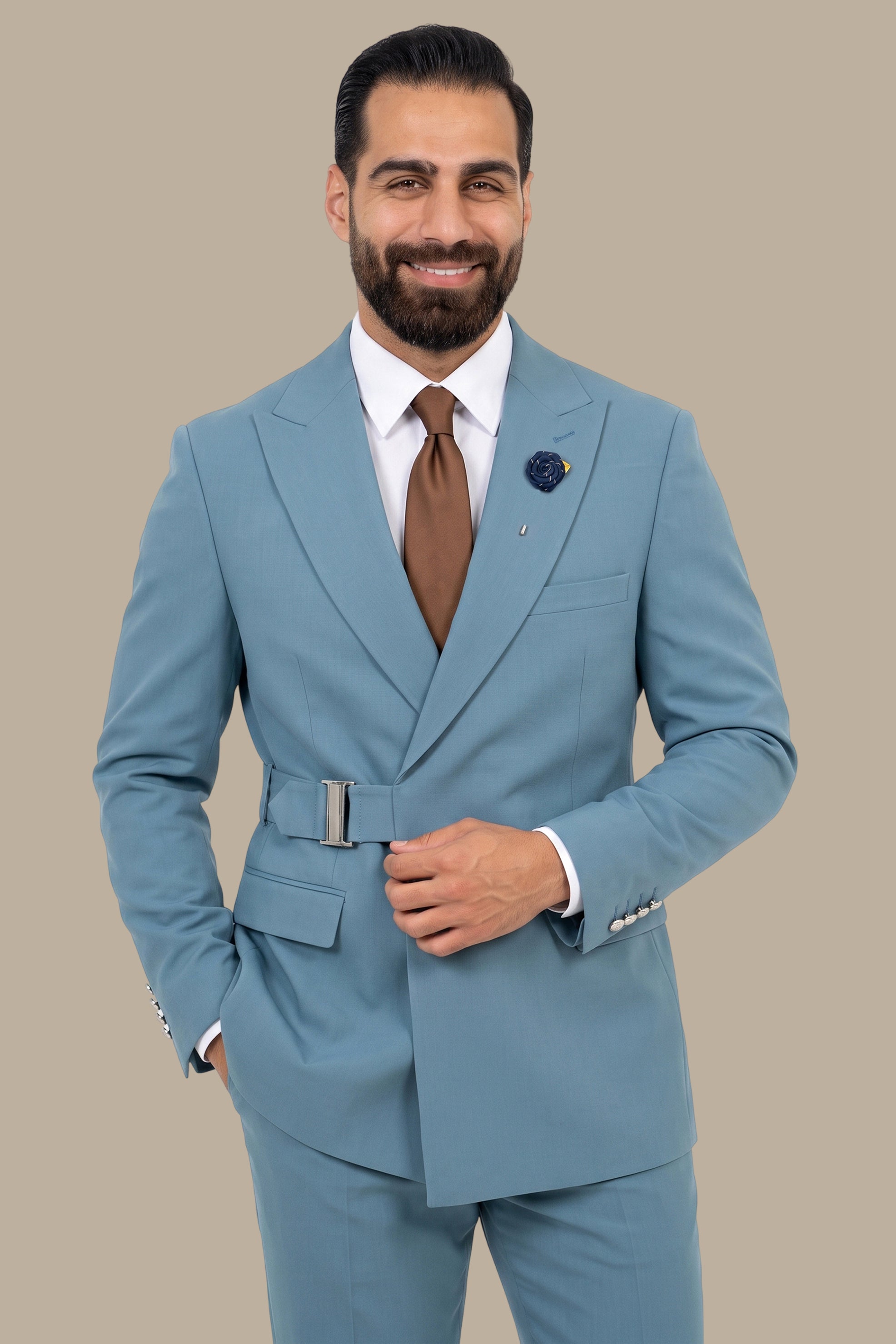 Side Buckle Peak Lapel Suit