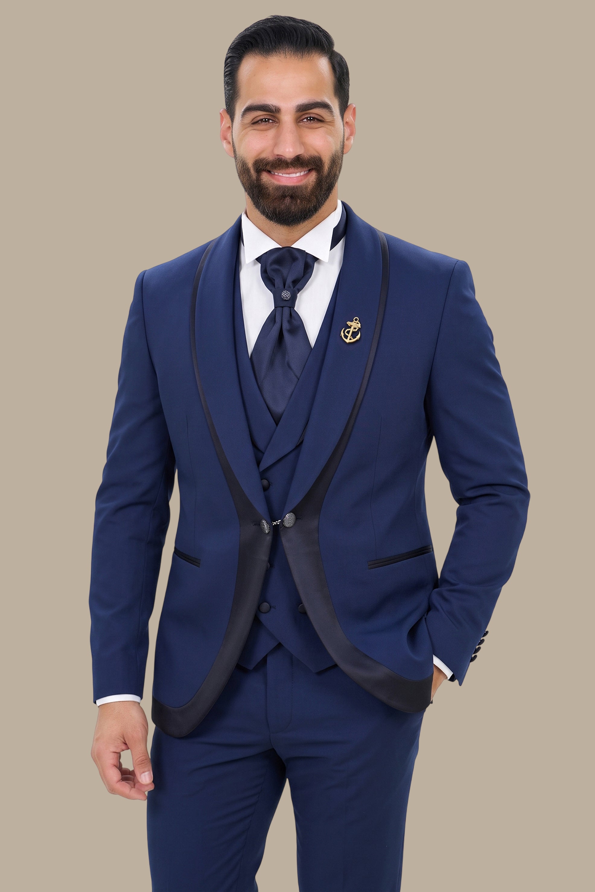 Bord-à-Bord Satin Shawl Collar Tuxedo Navy