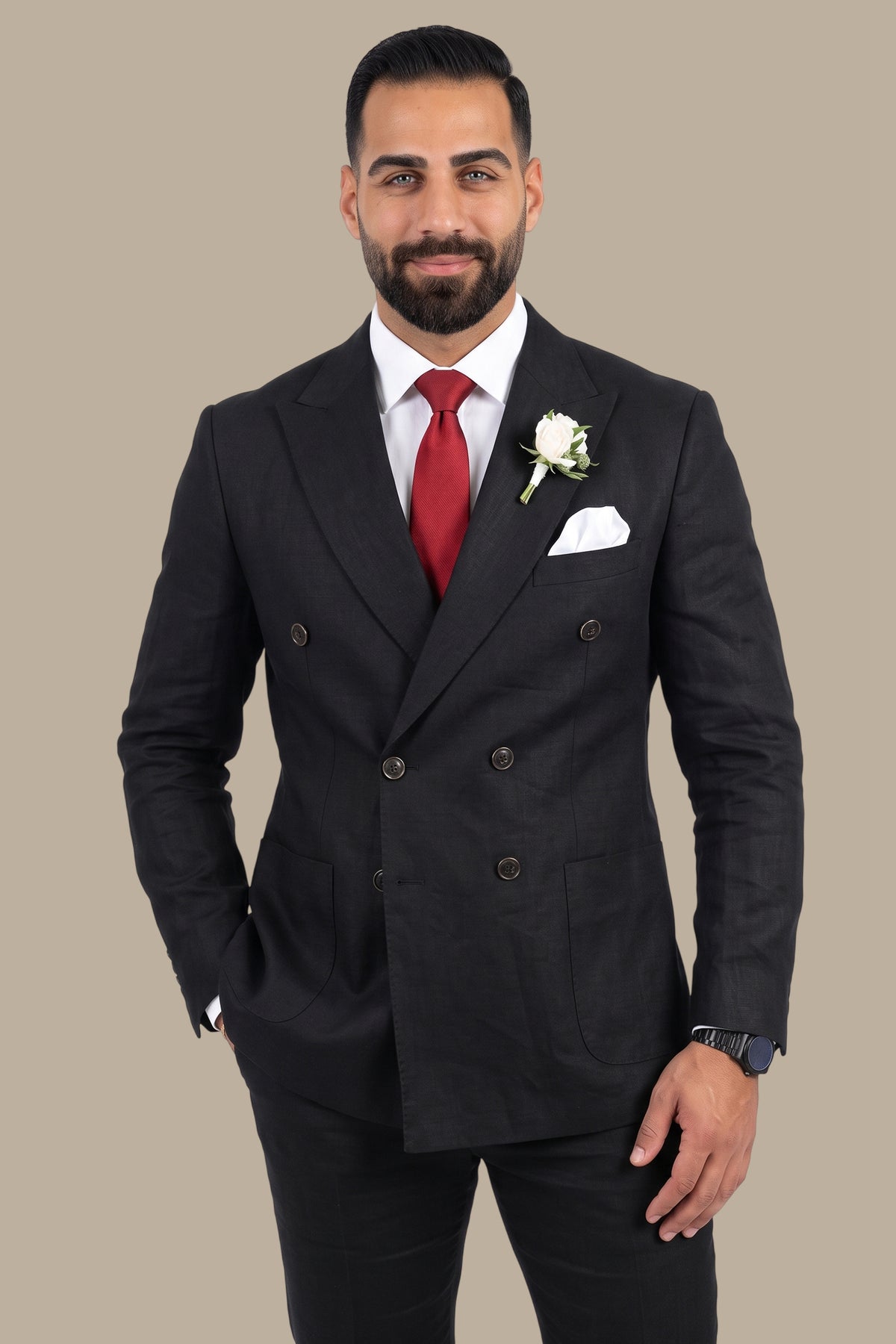 Linen Double-Breasted Suit – 6 Buttons