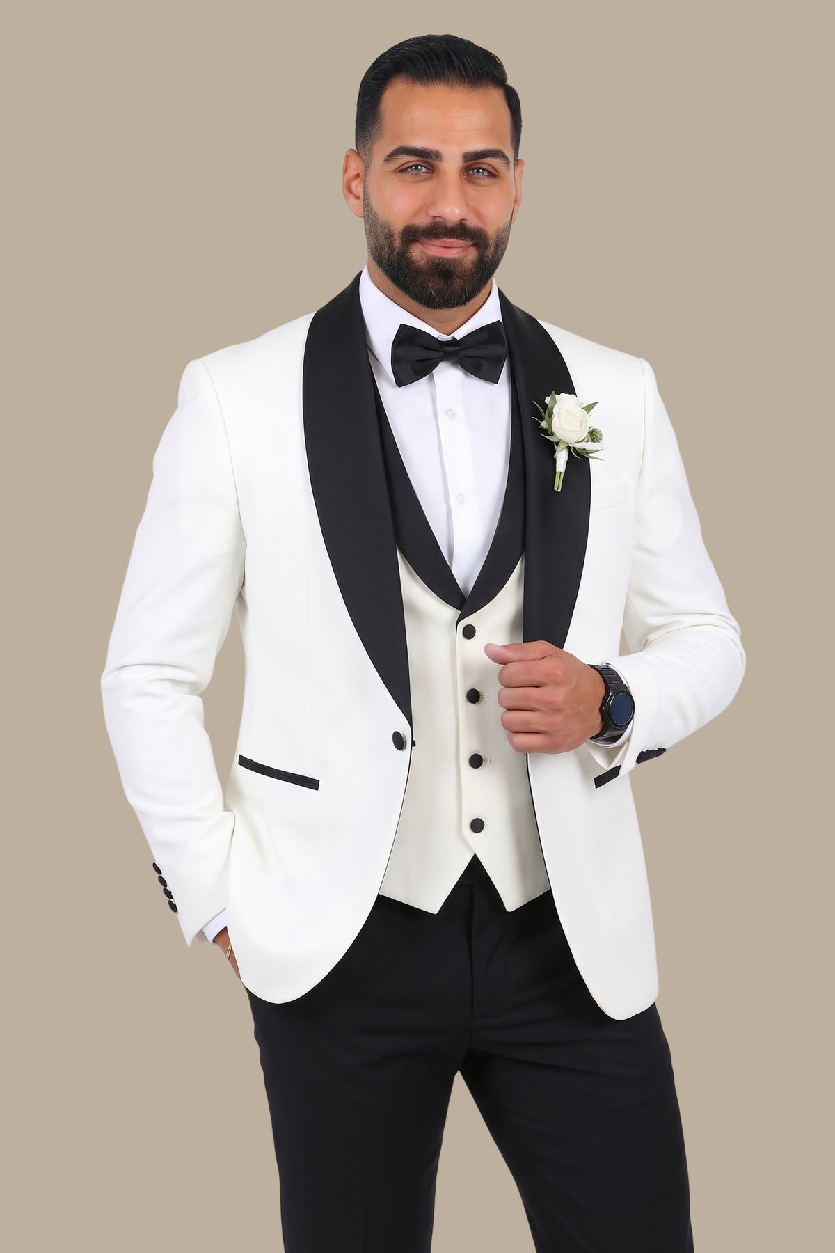 4-Piece Wide Collar Tuxedo Set with Black Pants