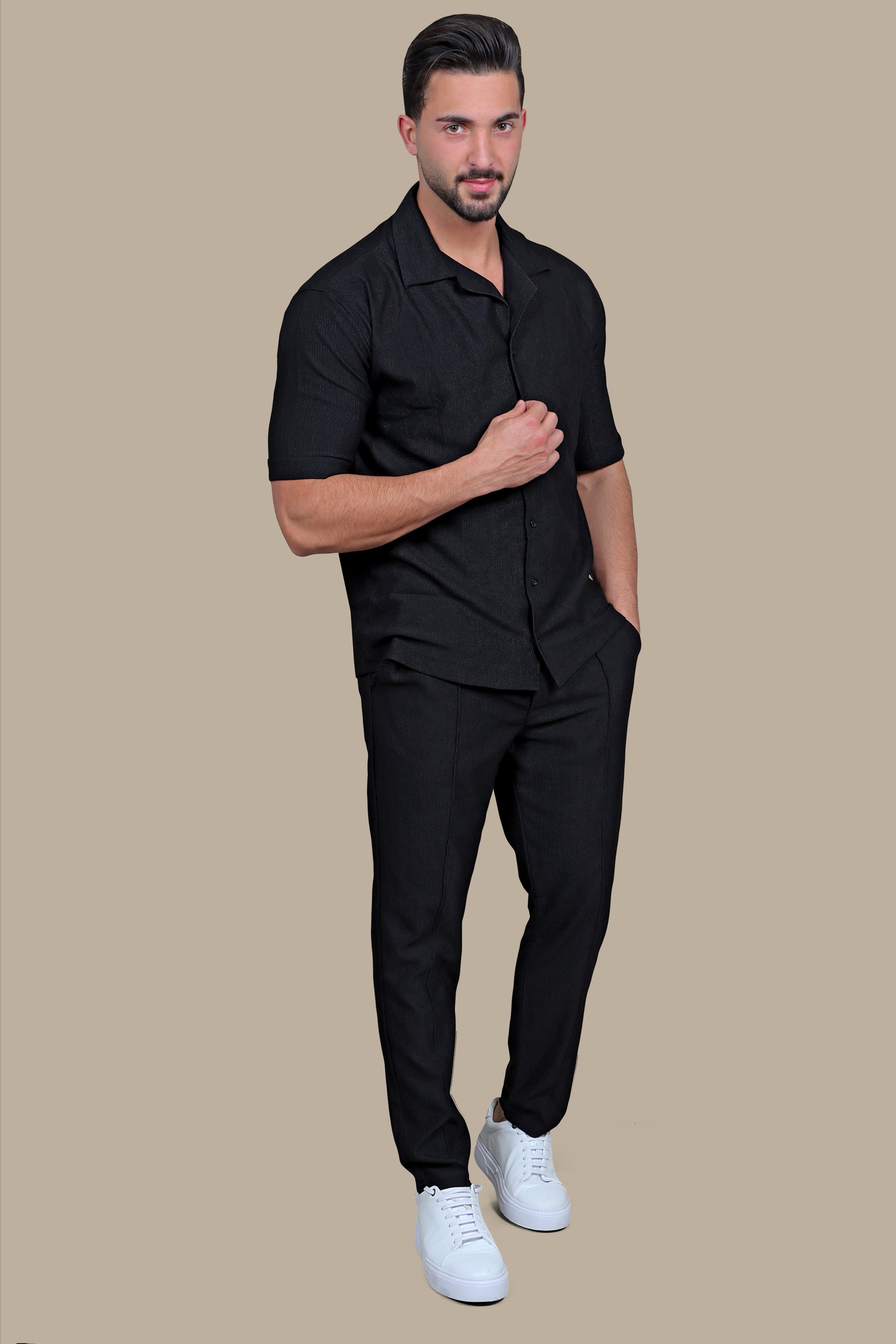Urban Elegance: Black Structured Tracksuit