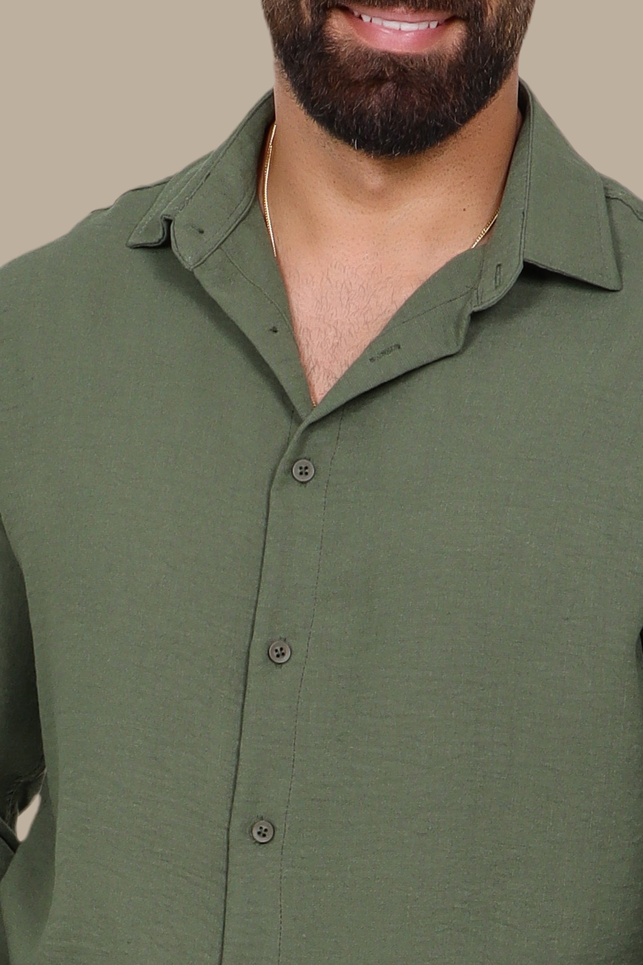 Khaki Linen Loose Long Sleeve Tracksuit