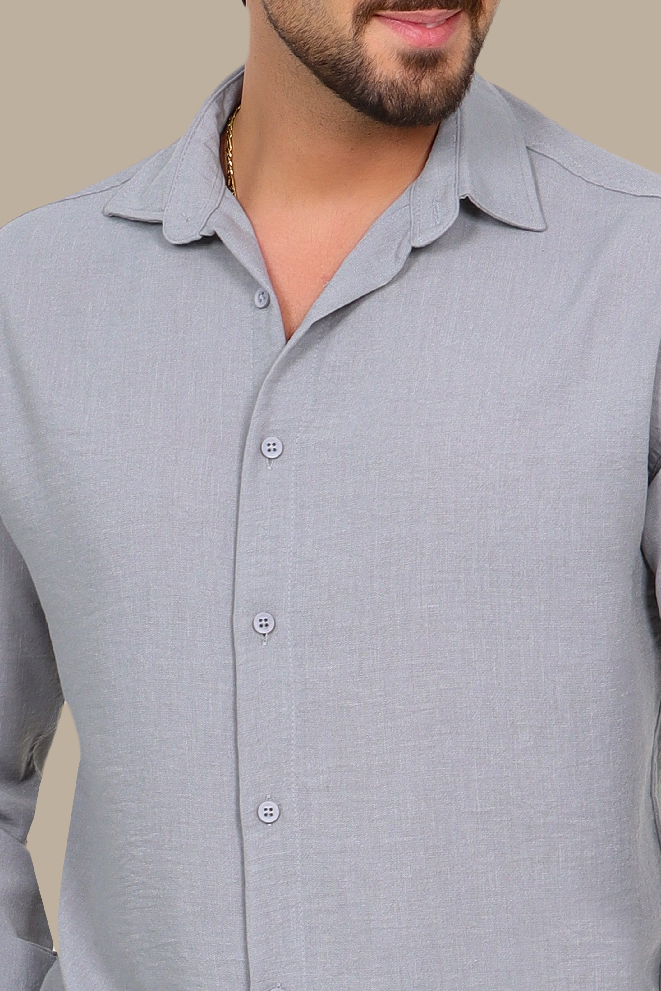 Grey Linen Loose Long Sleeve Tracksuit