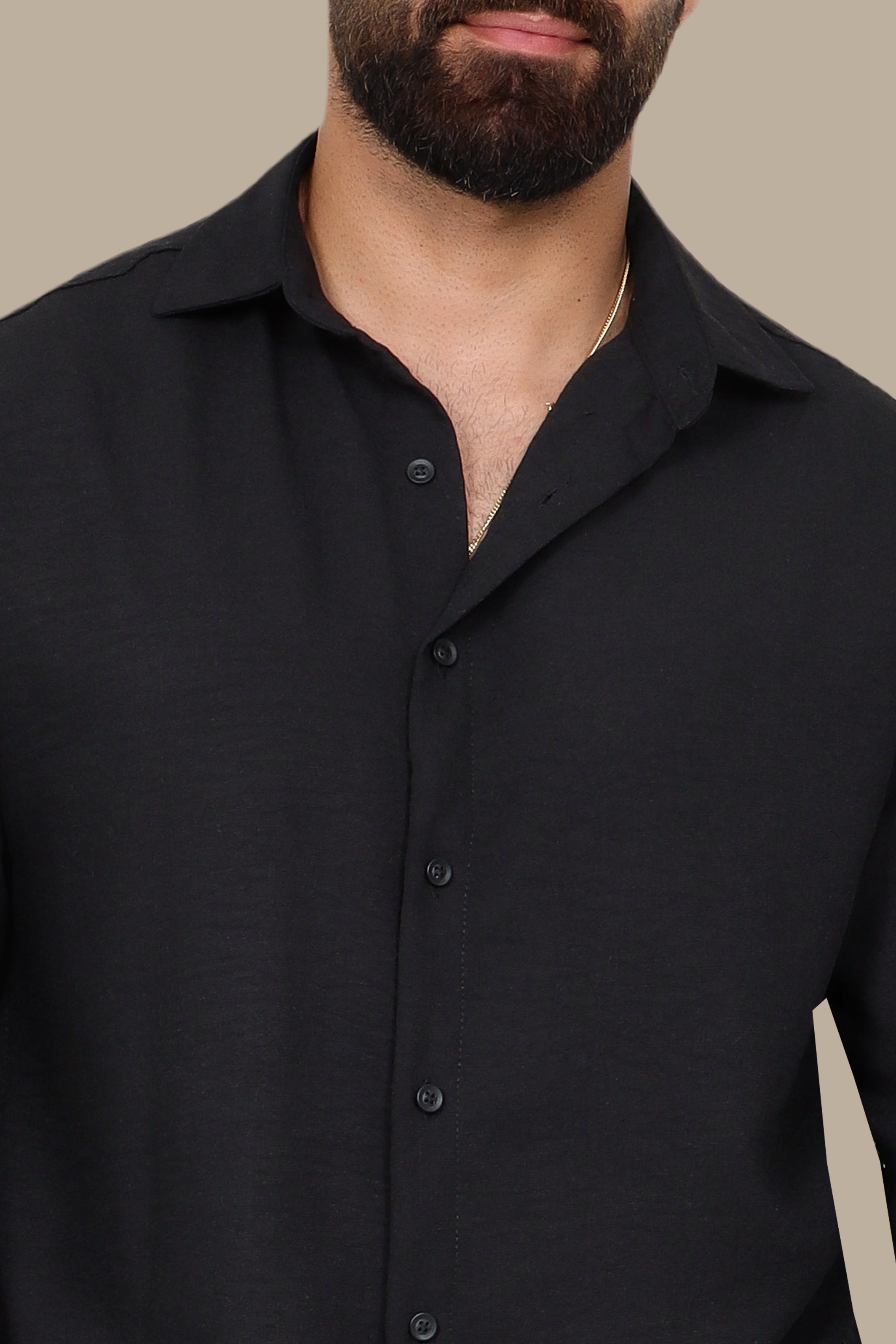 Black Linen Loose Long Sleeve Tracksuit