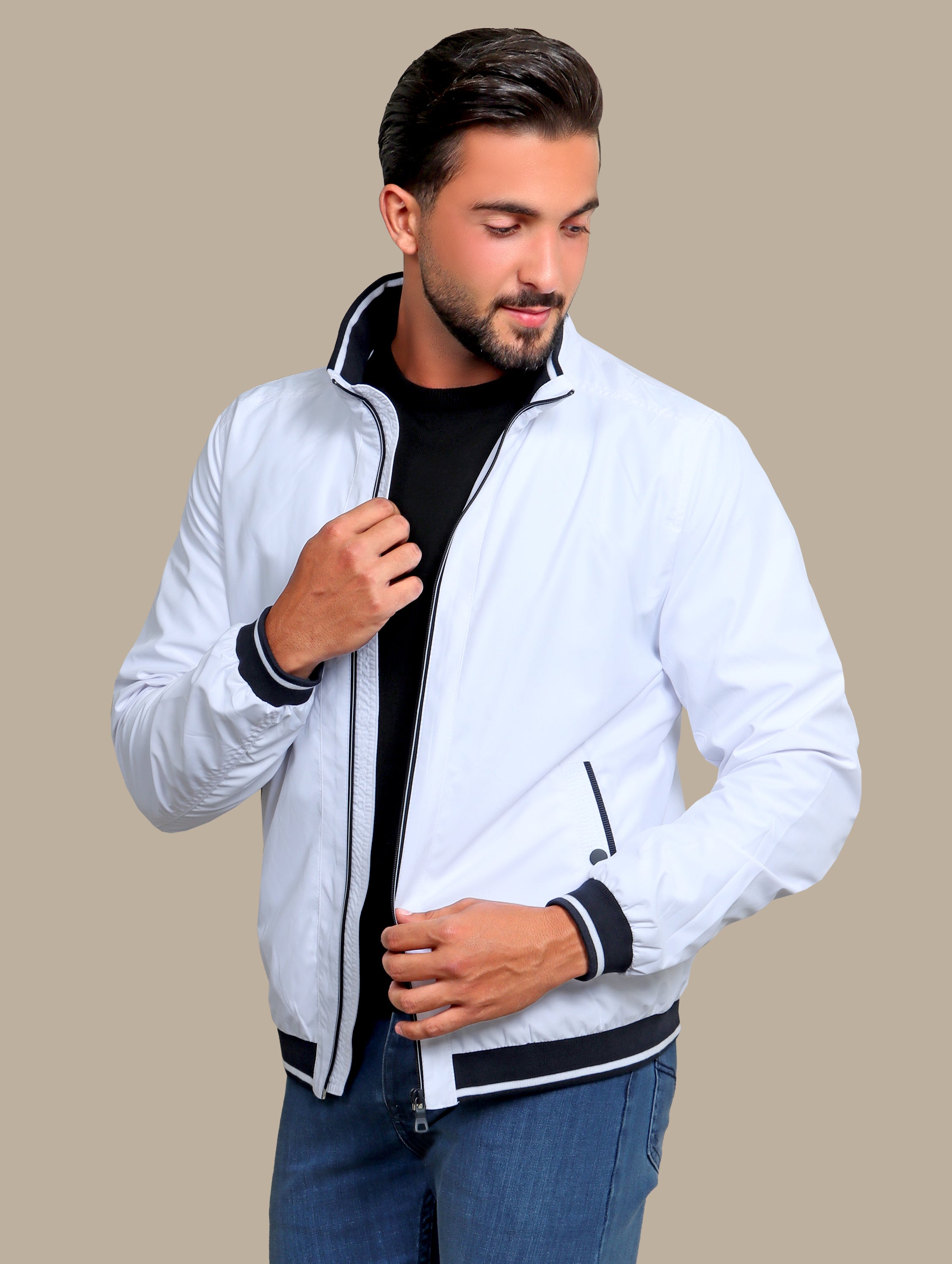 Jacket Blouson Piping Black and White
