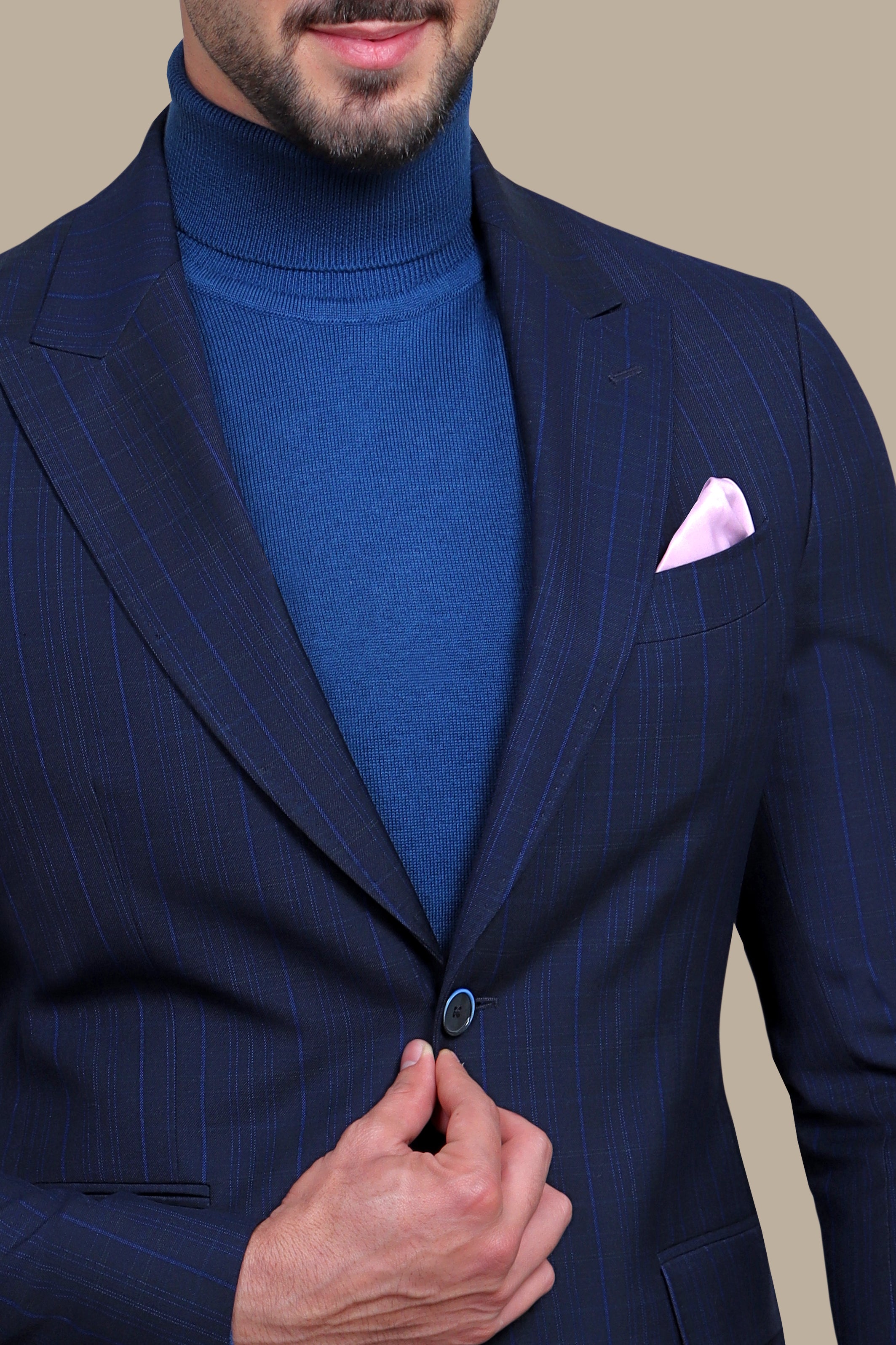 Checked Peak Blazer – Navy