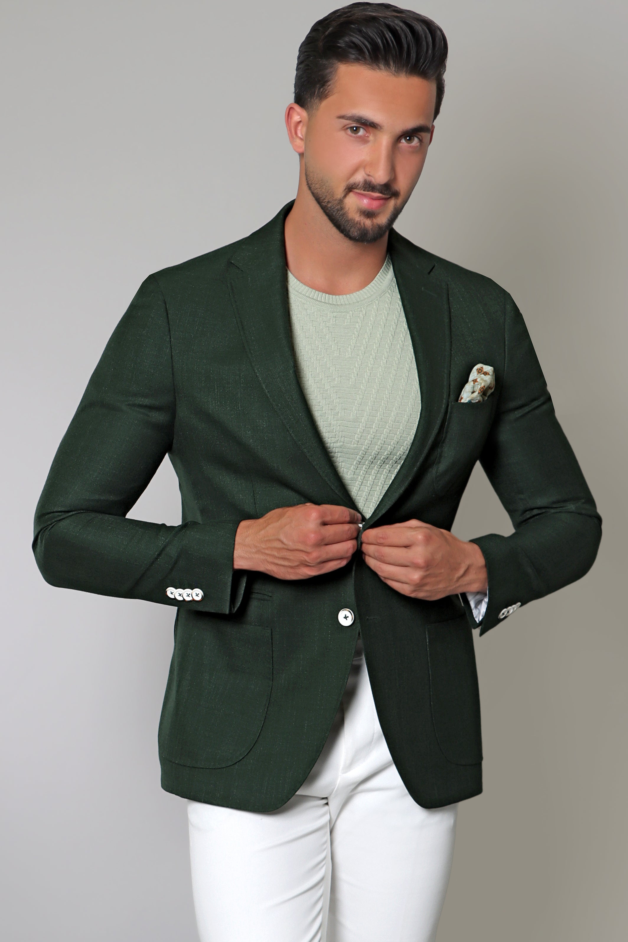 Khaki Structured Blazer with 3 Patch Pocket