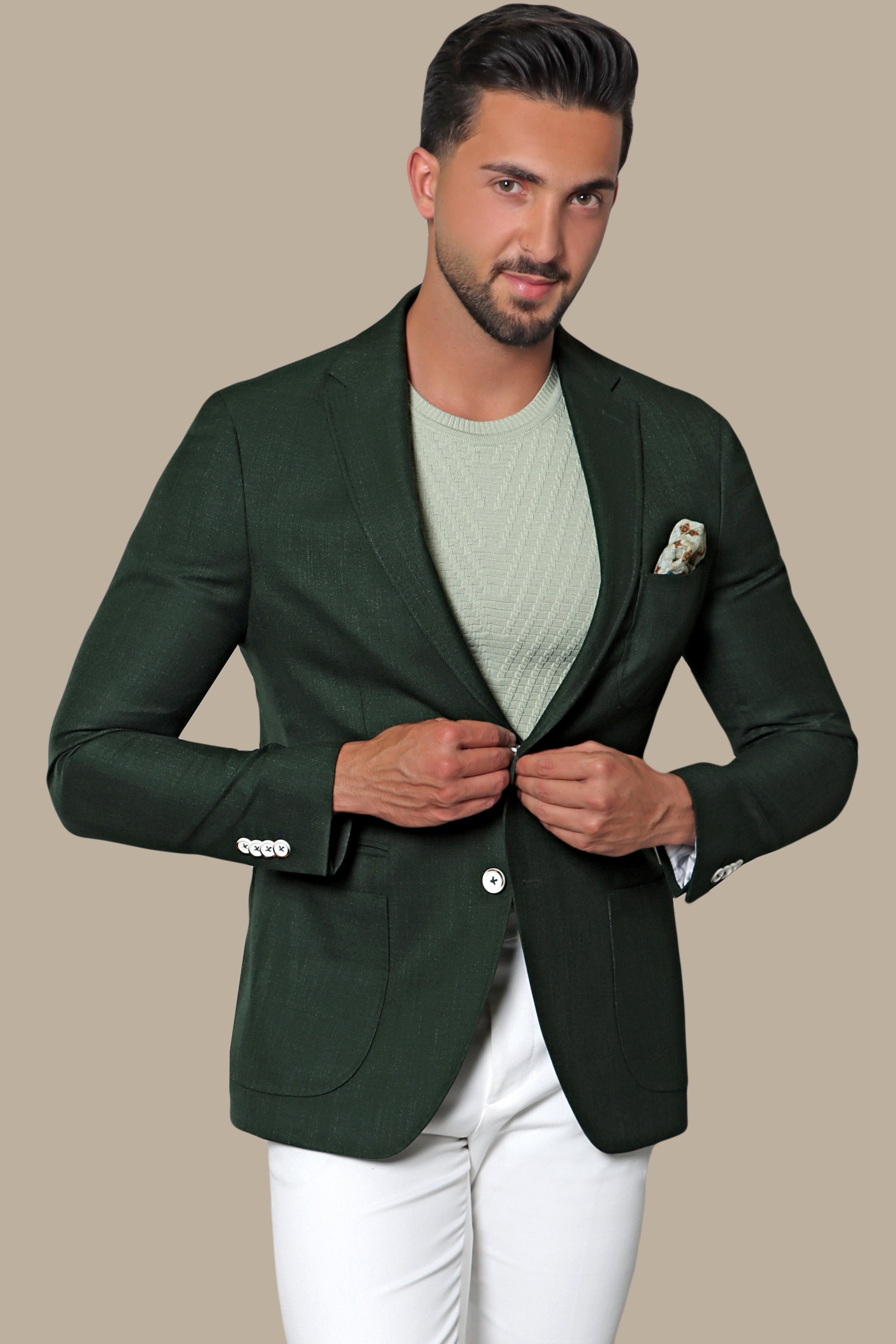 Khaki Structured Blazer with 3 Patch Pocket