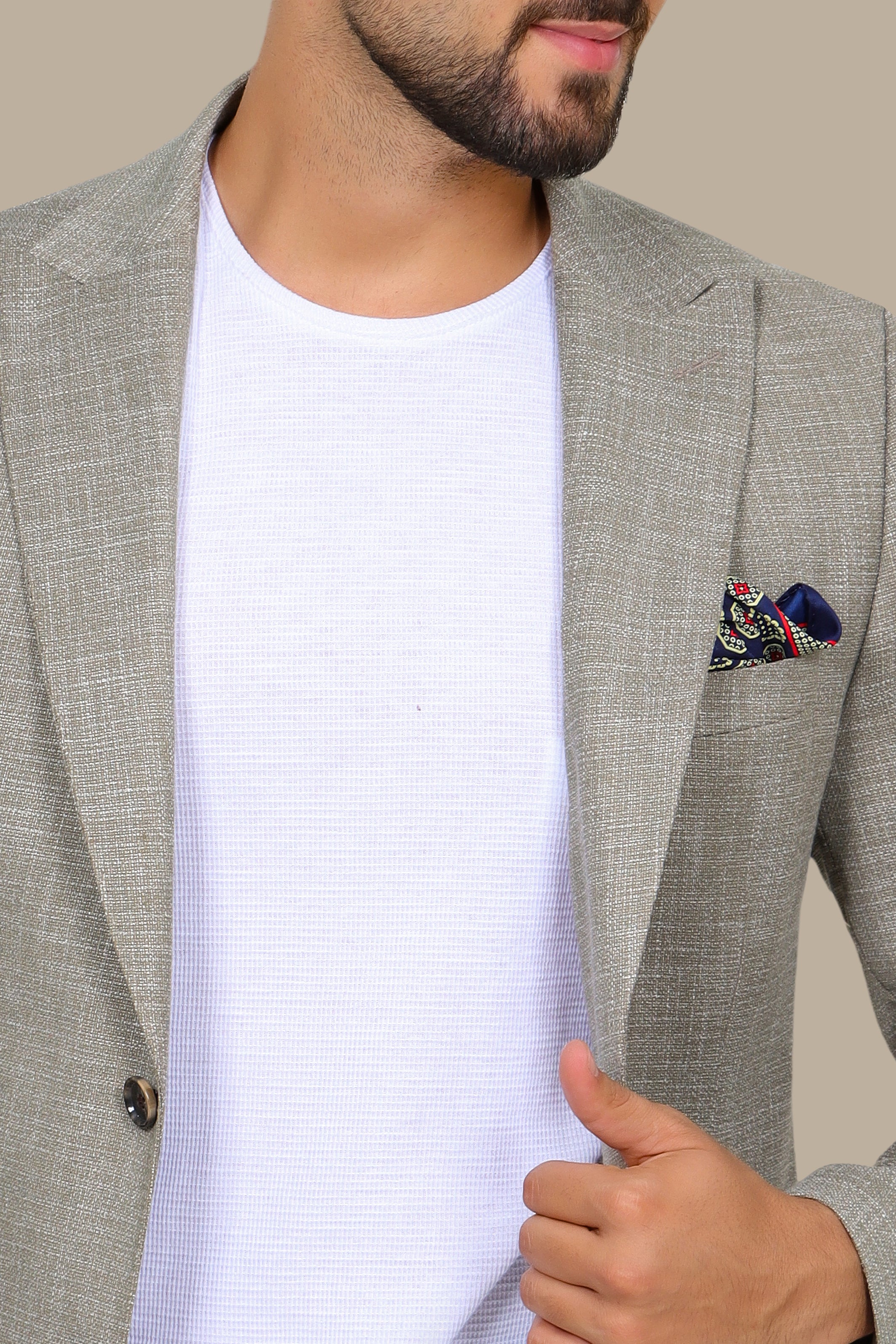 Olive Cotton Fil-a-Fil Blazer with Peak Lapel