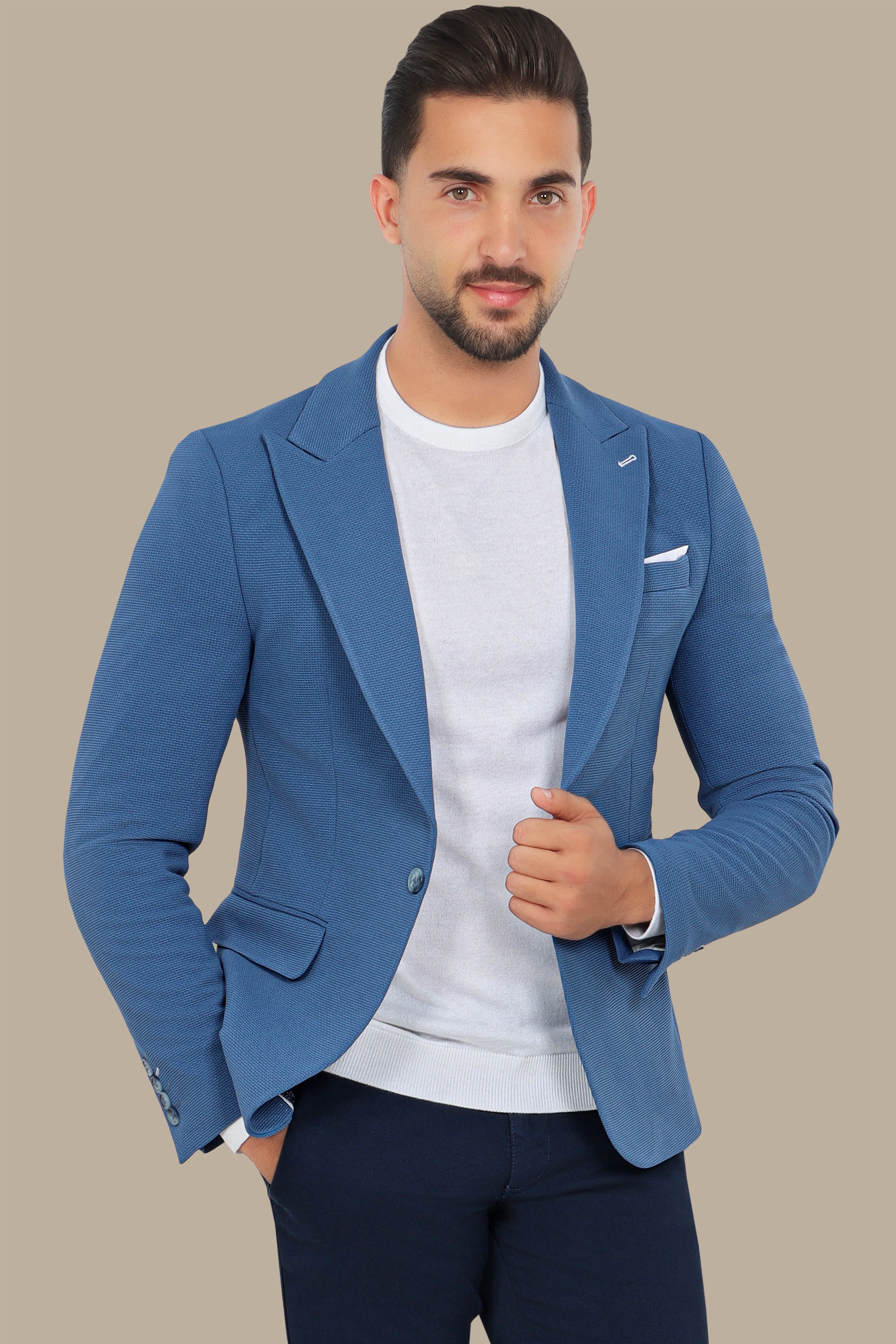Blue Peak Precision: Structured Lapel Blazer