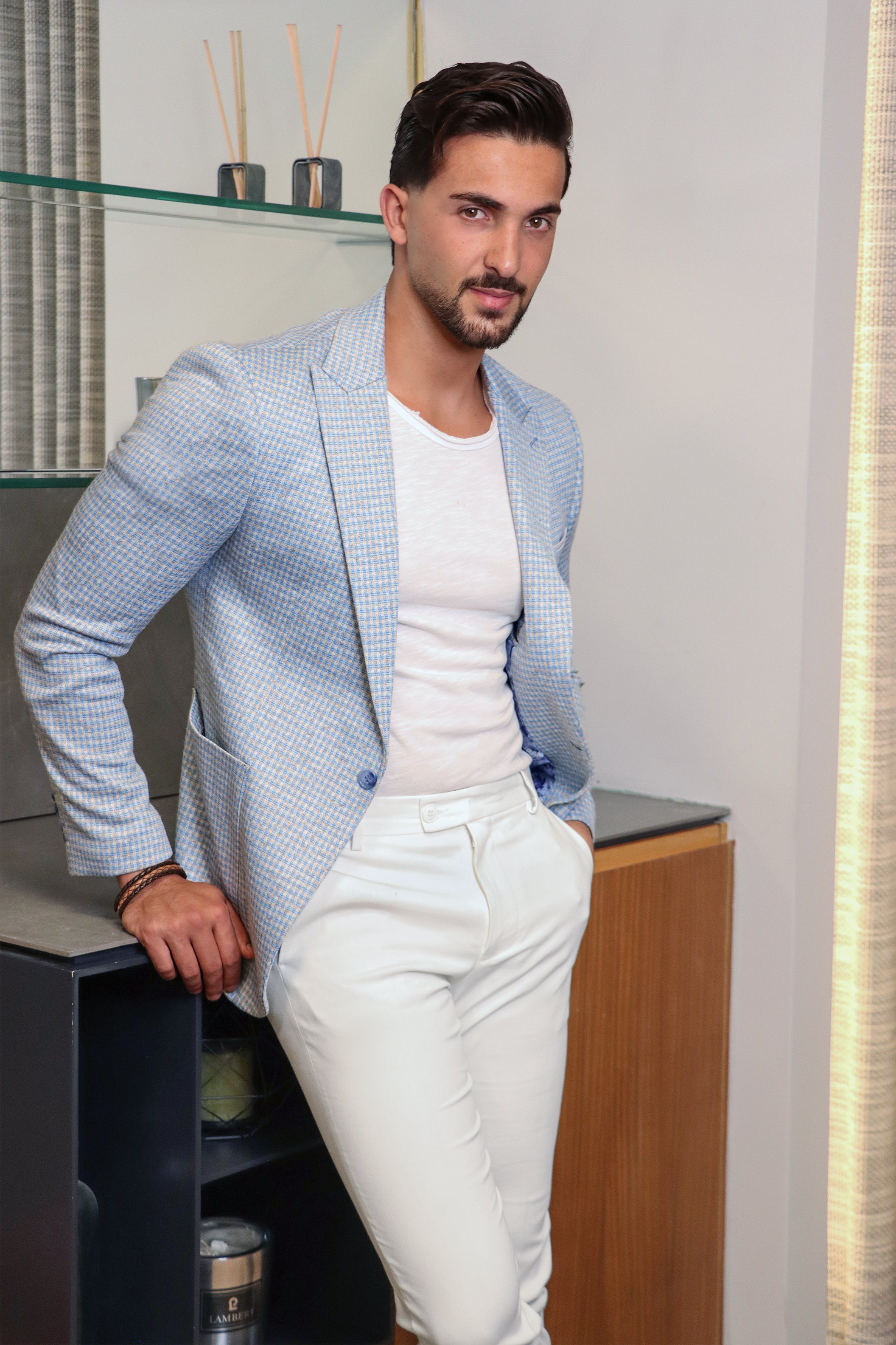 Turquoise Cube Design Blazer: Modern Elegance