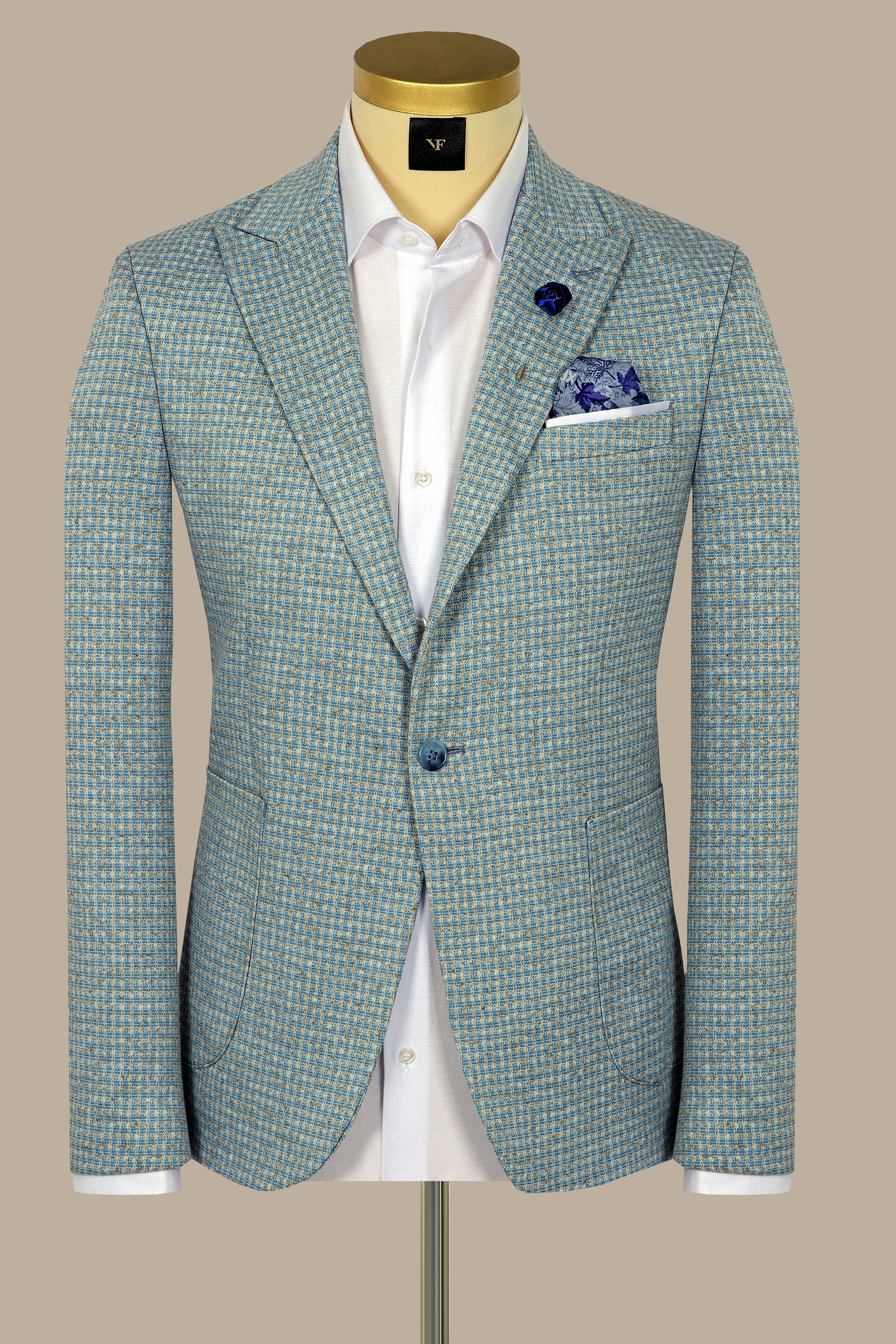 Turquoise Cube Design Blazer: Modern Elegance