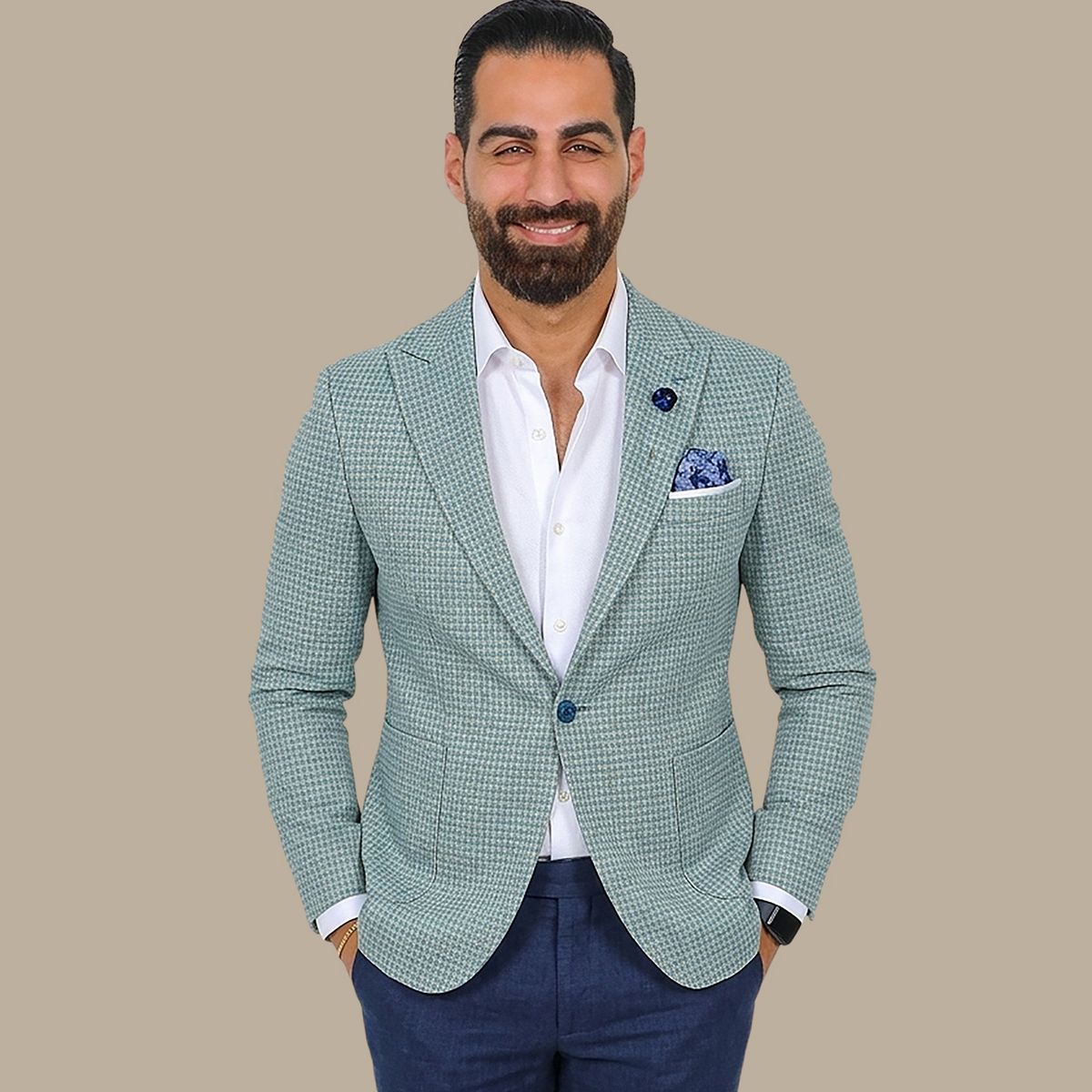 Turquoise Cube Design Blazer: Modern Elegance