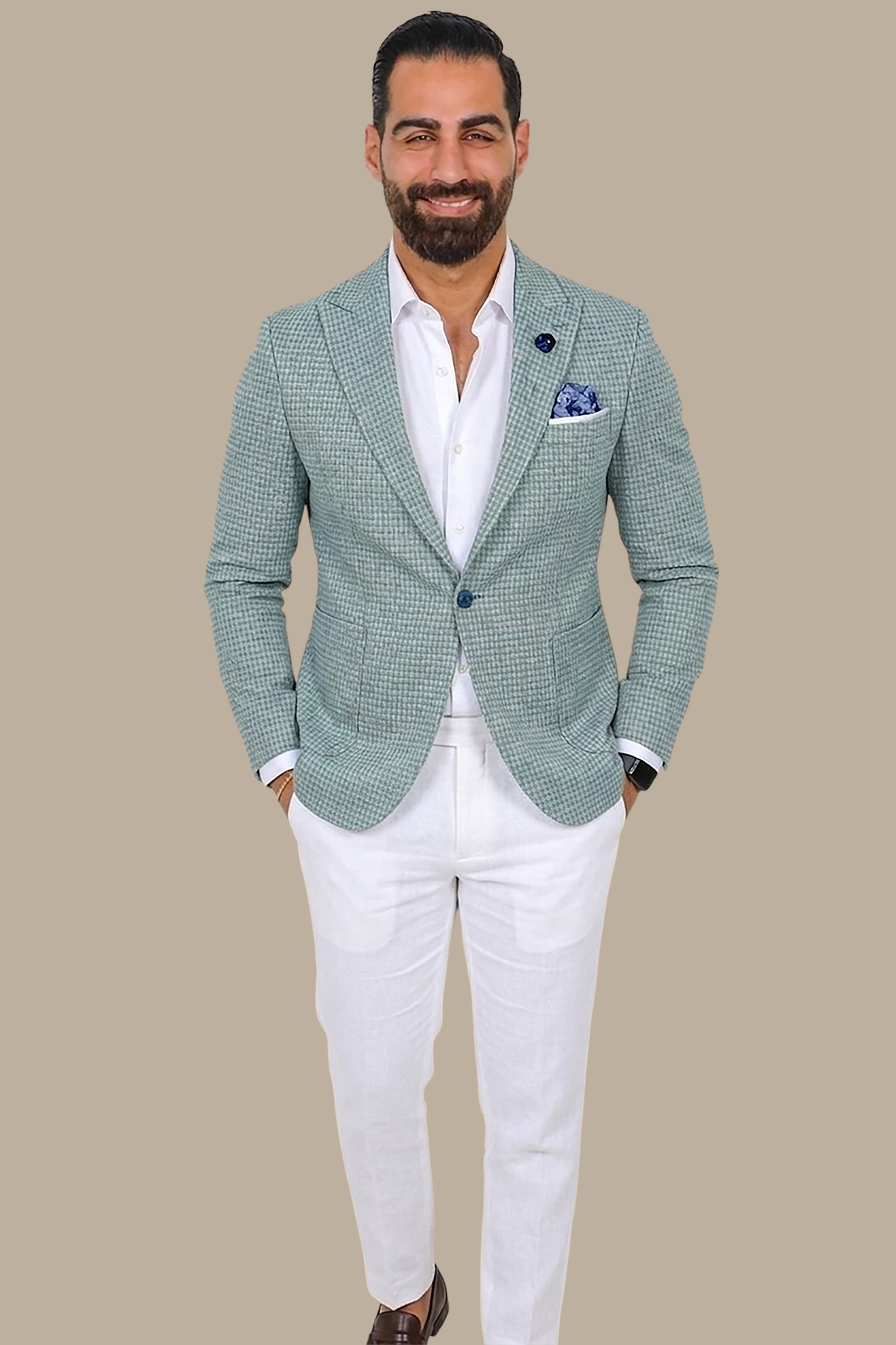 Turquoise Cube Design Blazer: Modern Elegance