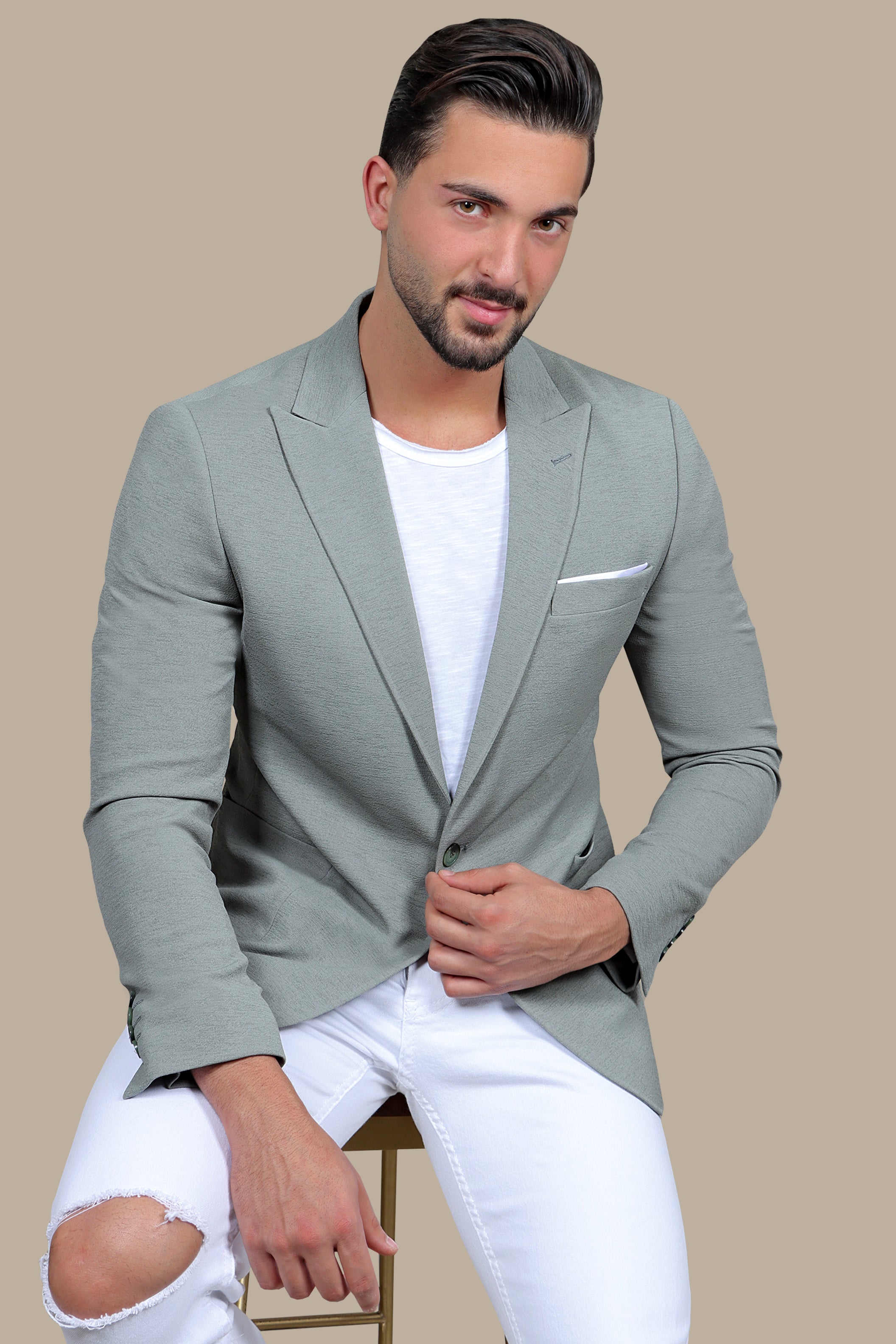 Olive Oasis: The Stretch Peak Blazer with Patch Pockets