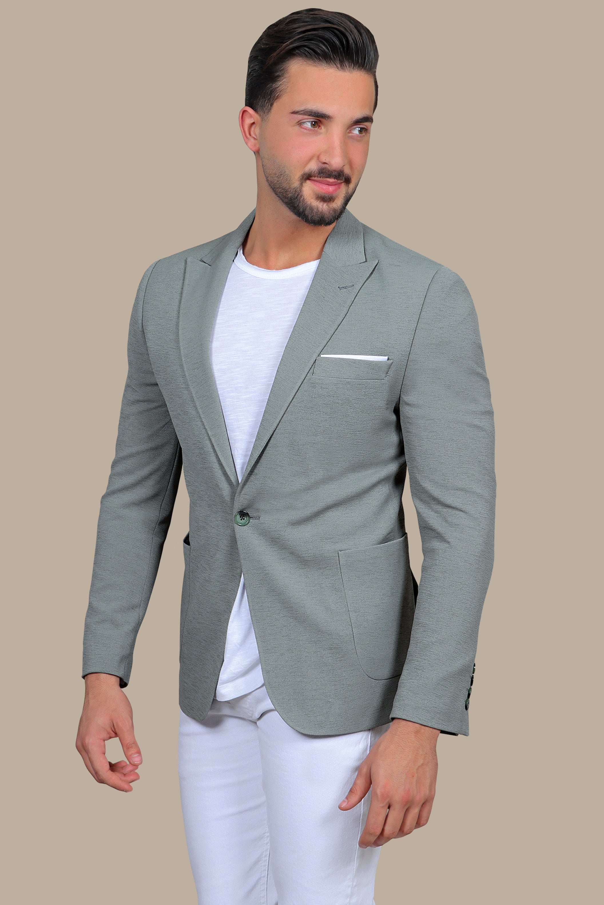 Olive Oasis: The Stretch Peak Blazer with Patch Pockets
