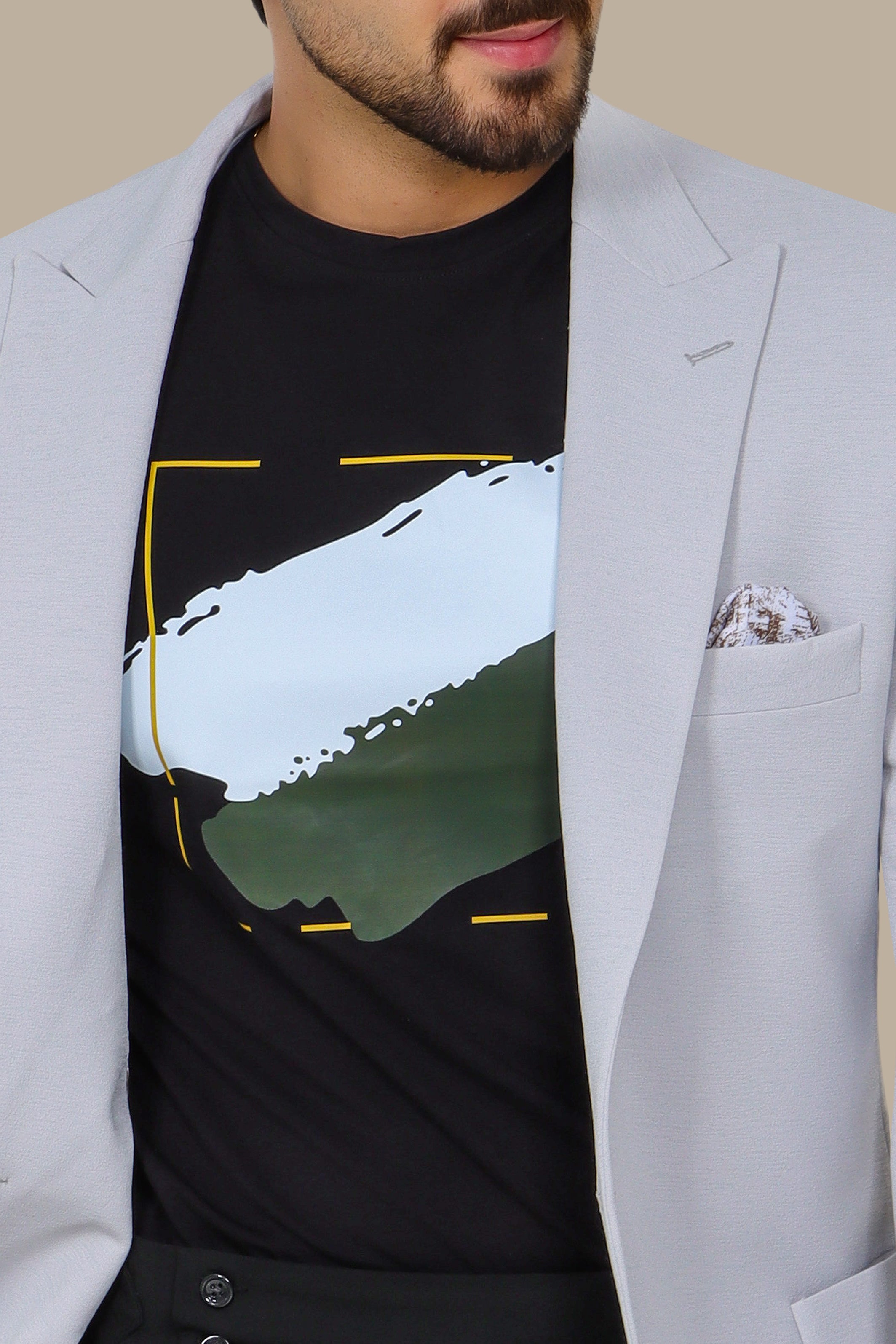 Light Grey Blazer with Peak Lapel Patch Pockets