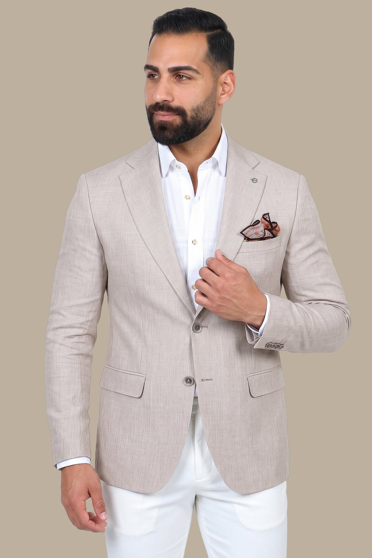 Classic Beige: Notch Lapel Fil-a-Fil Blazer