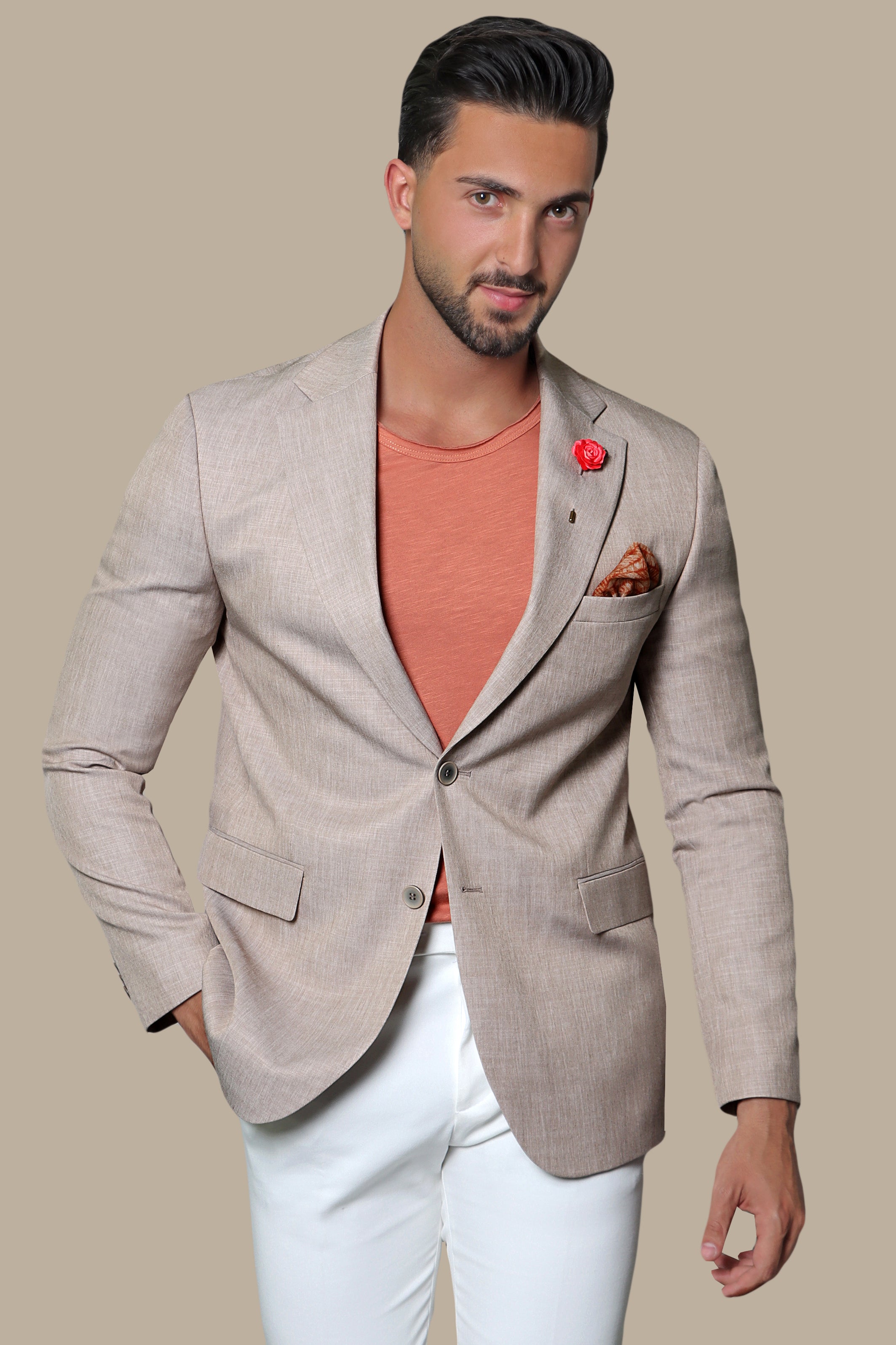 Classic Beige: Notch Lapel Fil-a-Fil Blazer
