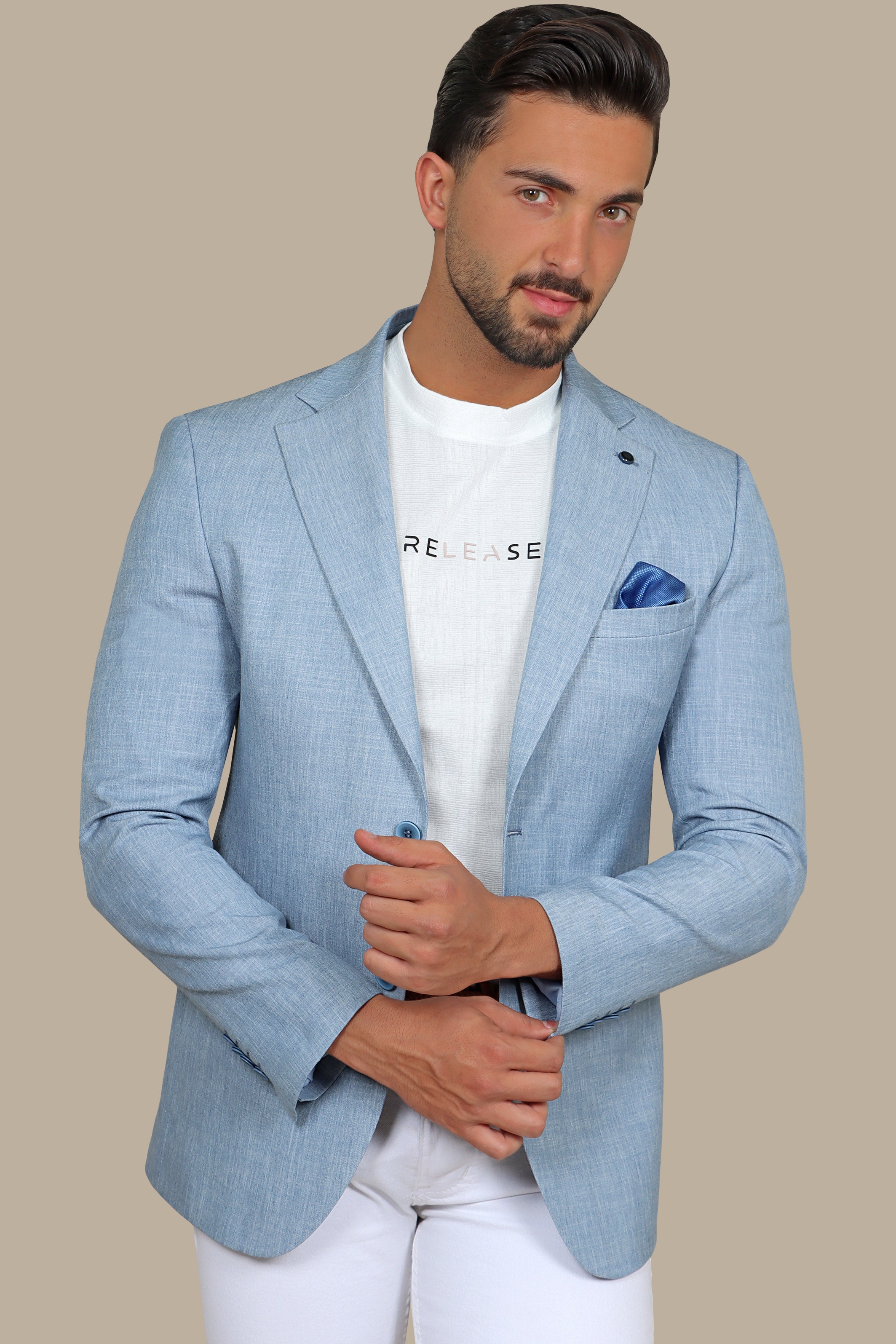 Elegant Light Blue Fila Blazer with Notch Lapel